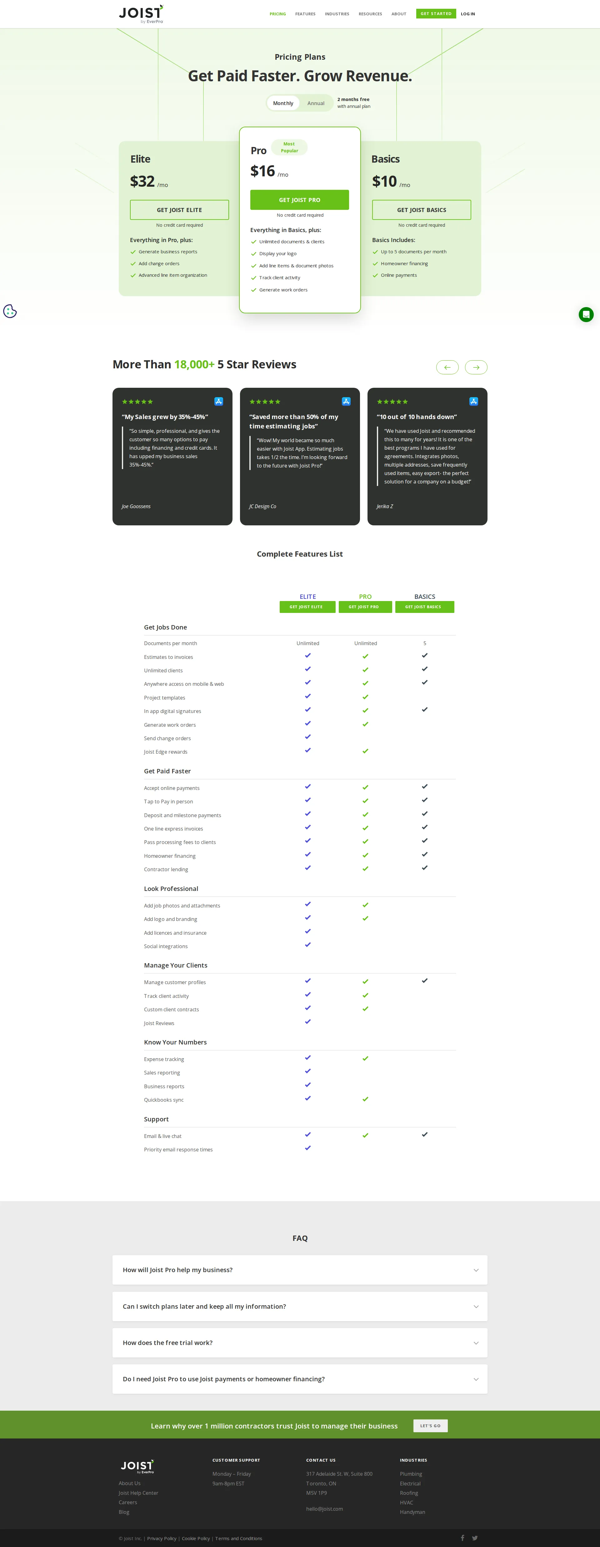 Joist pricing page screenshot