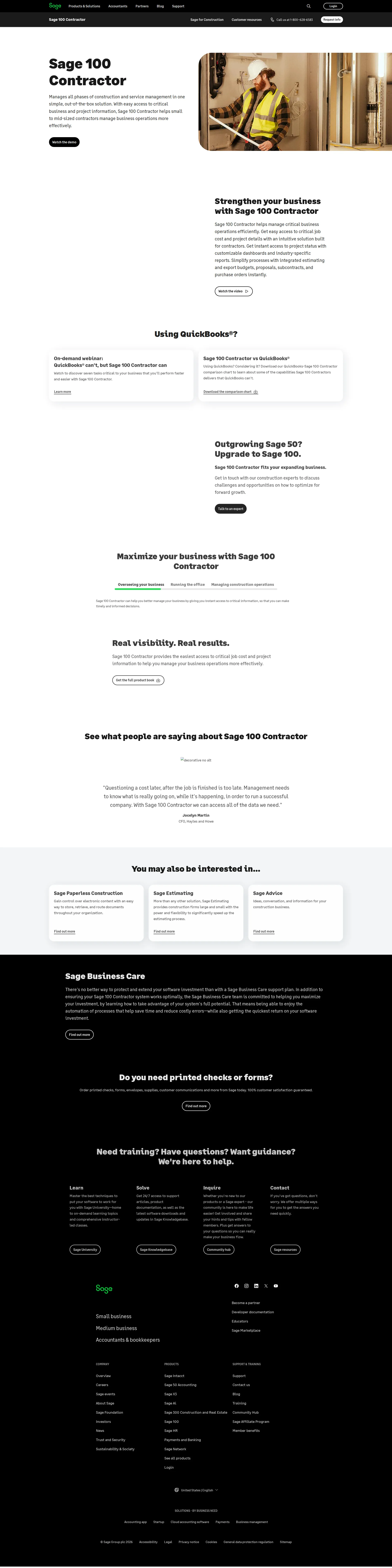 Sage 100 Contractor pricing page screenshot