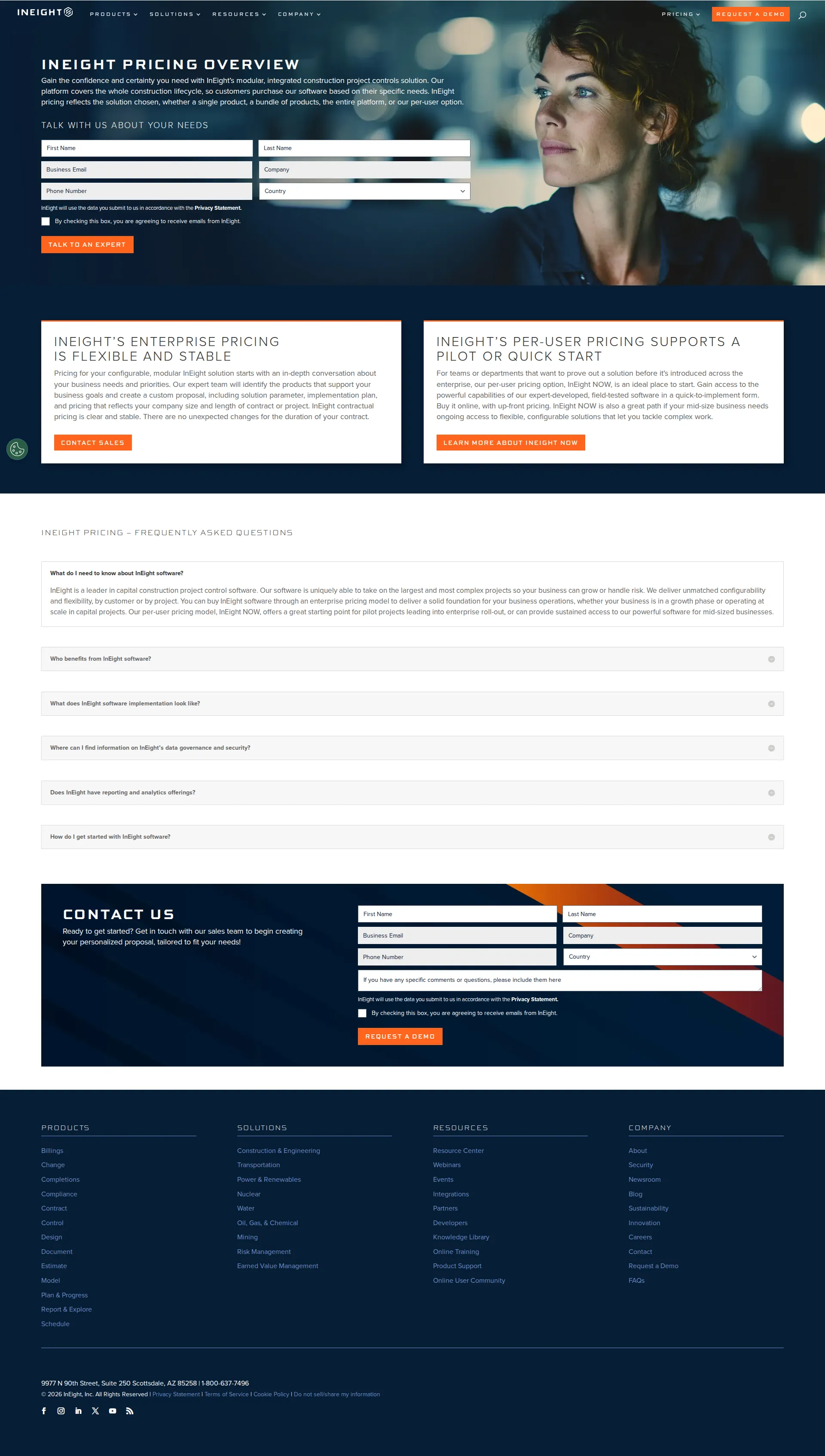 InEight pricing page screenshot