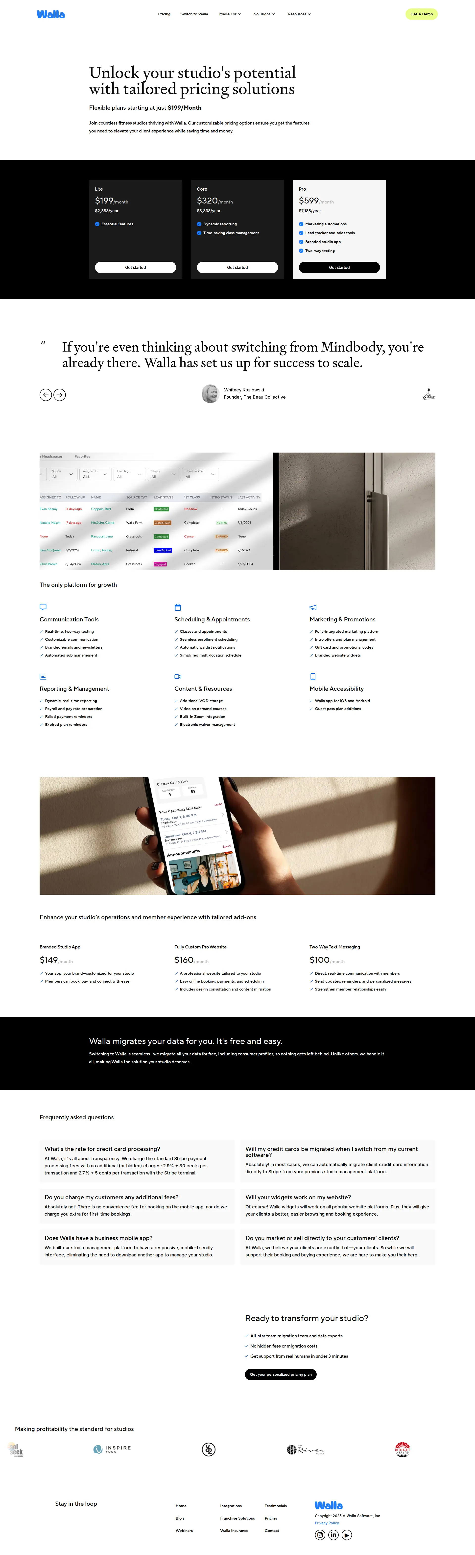 Walla pricing page screenshot