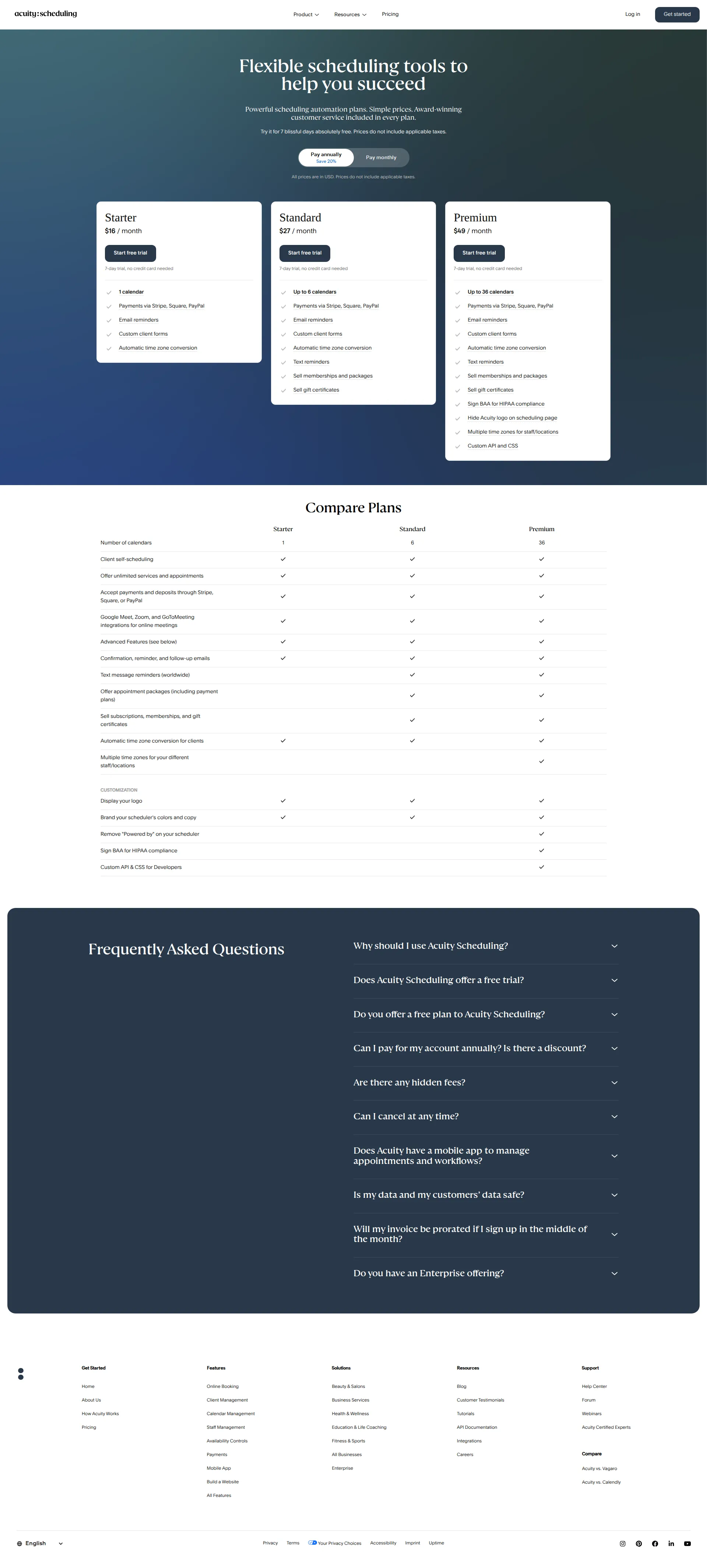 Acuity Fitness pricing page screenshot