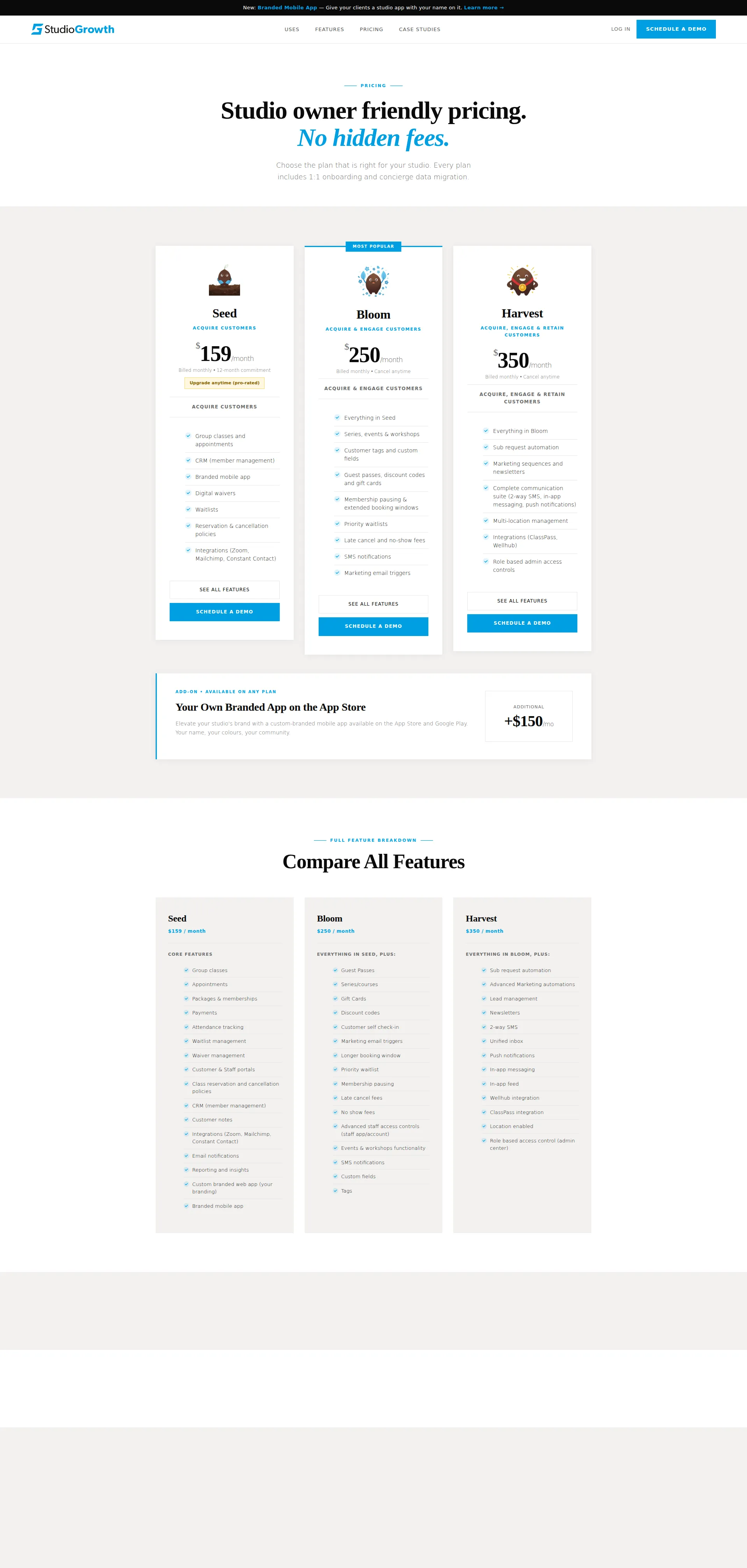 StudioGrowth pricing page screenshot