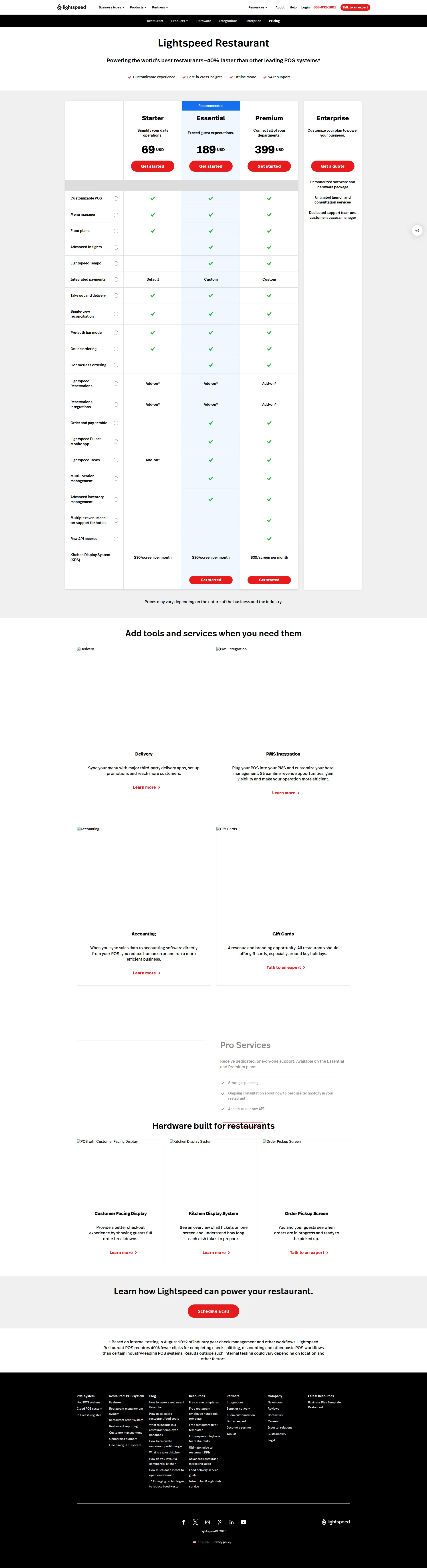 Lightspeed K-Series pricing page screenshot