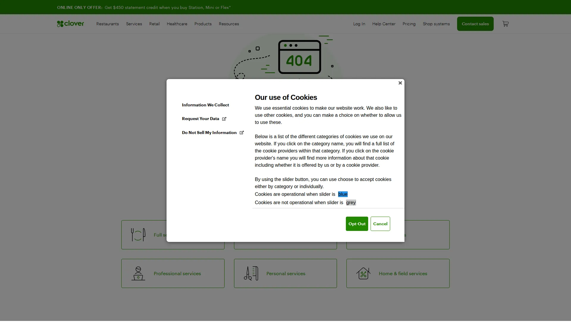 Clover Dining pricing page screenshot