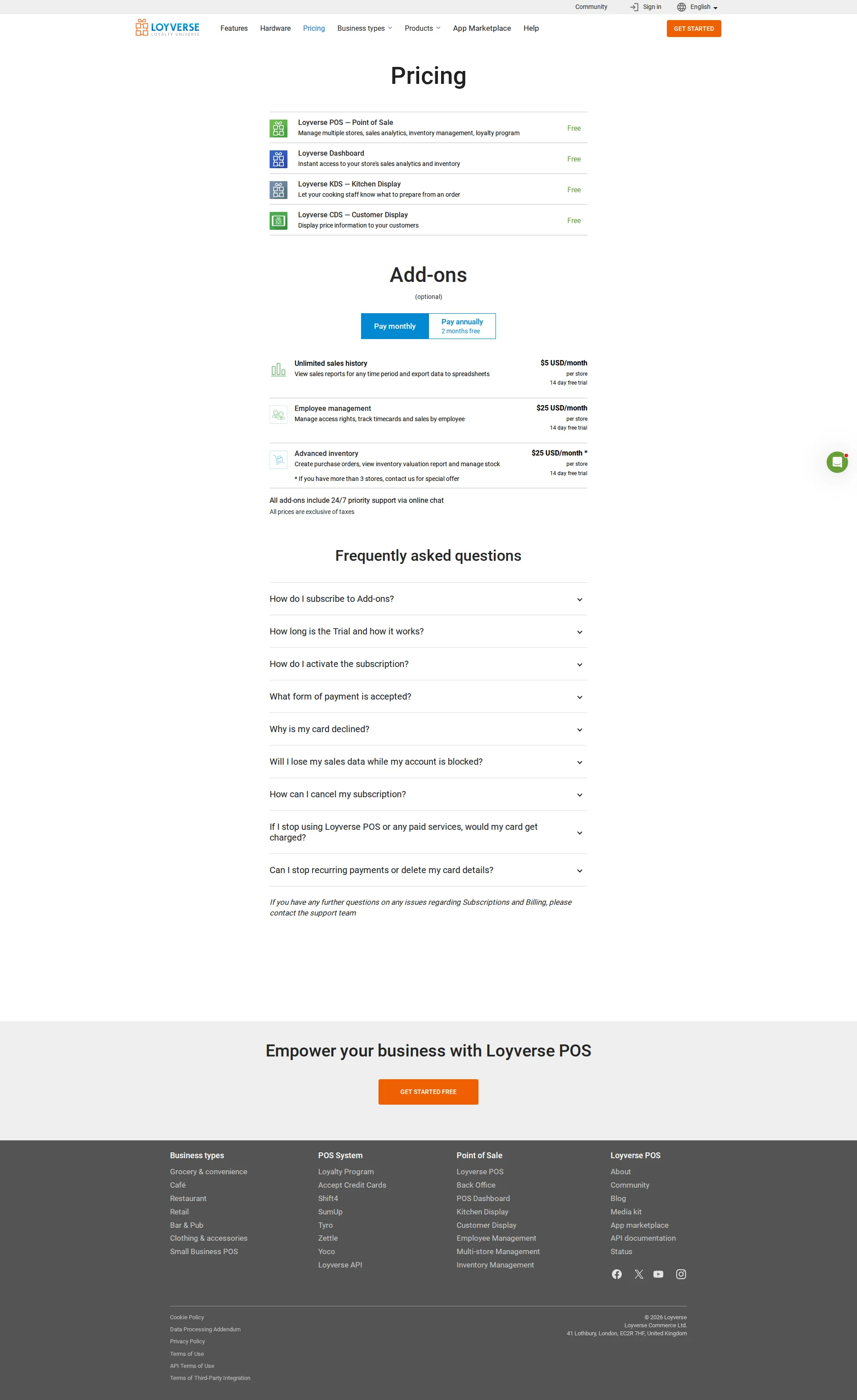 Loyverse pricing page screenshot