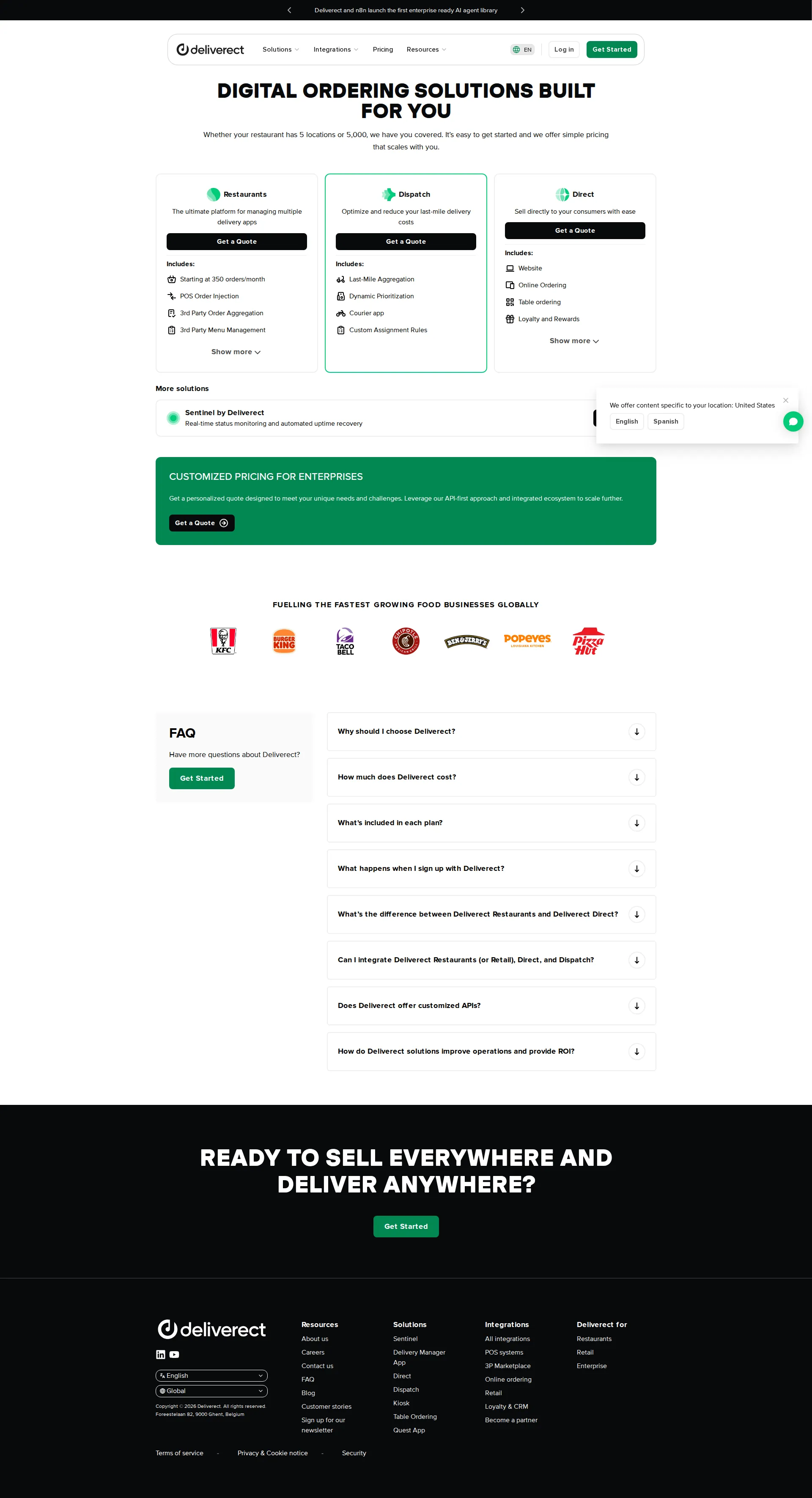 Deliverect pricing page screenshot