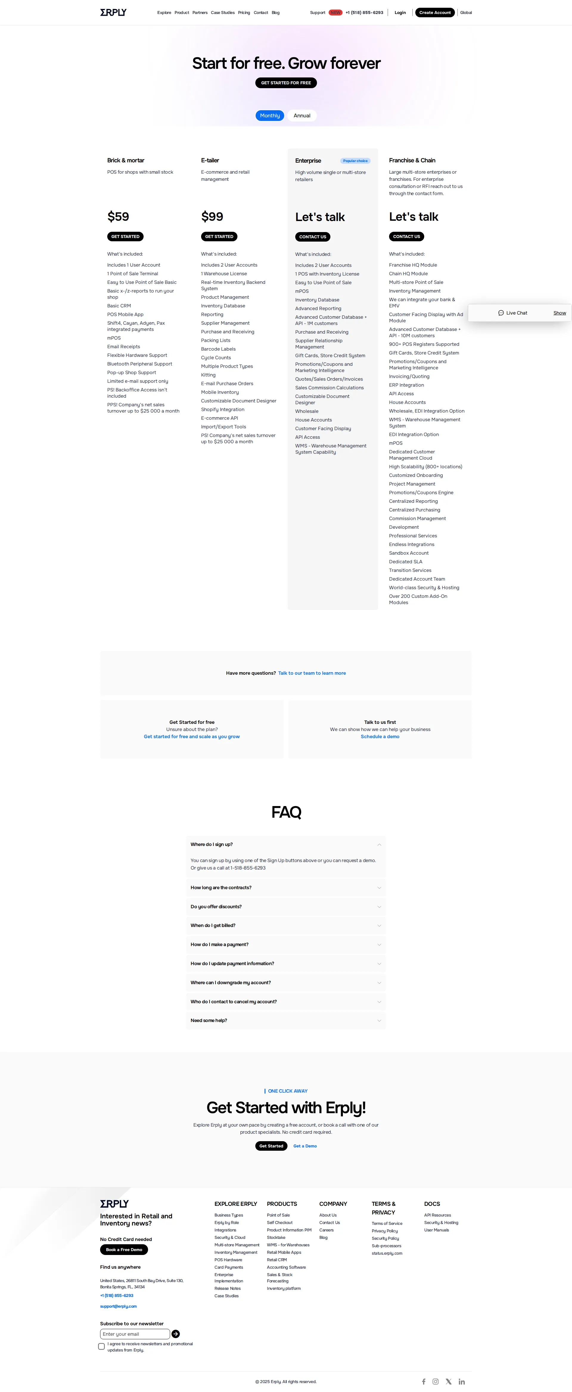 Erply pricing page screenshot