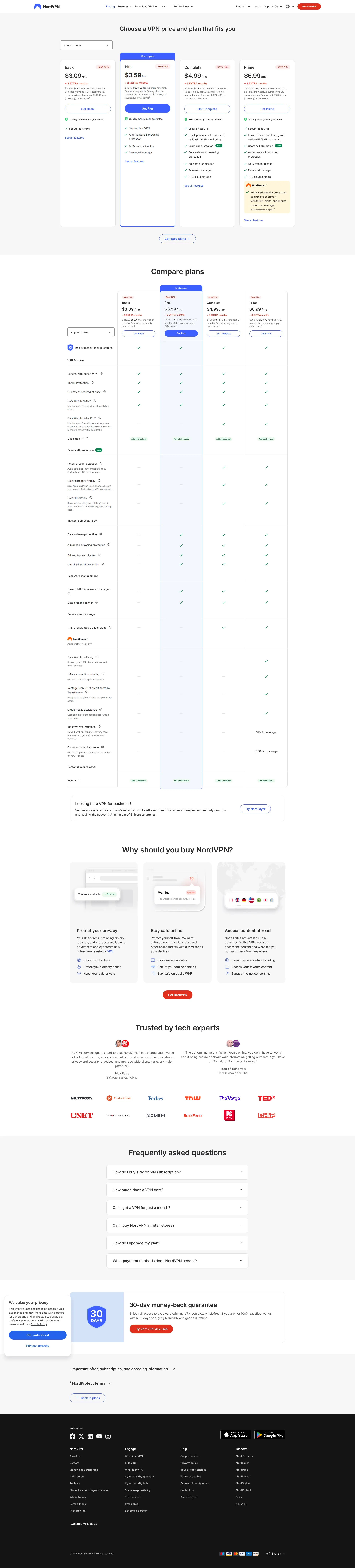 NordVPN pricing page screenshot