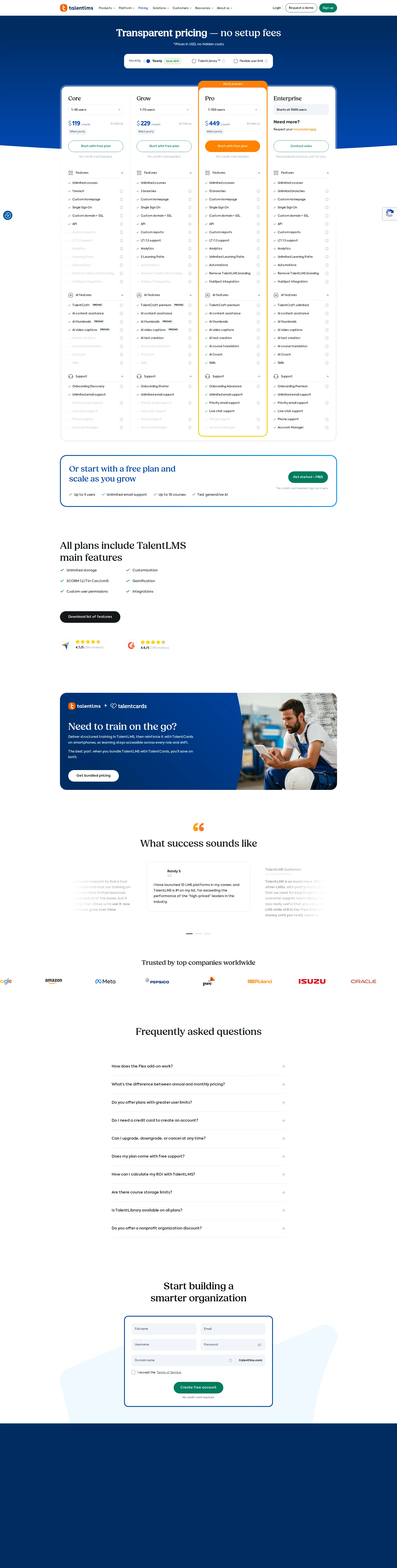 TalentLMS Pro pricing page screenshot