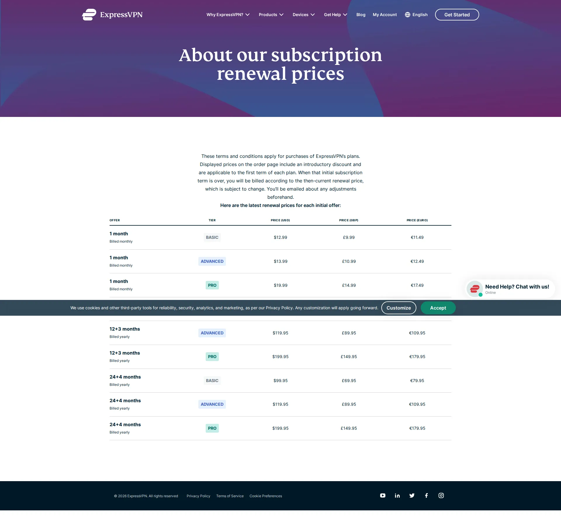 ExpressVPN pricing page screenshot