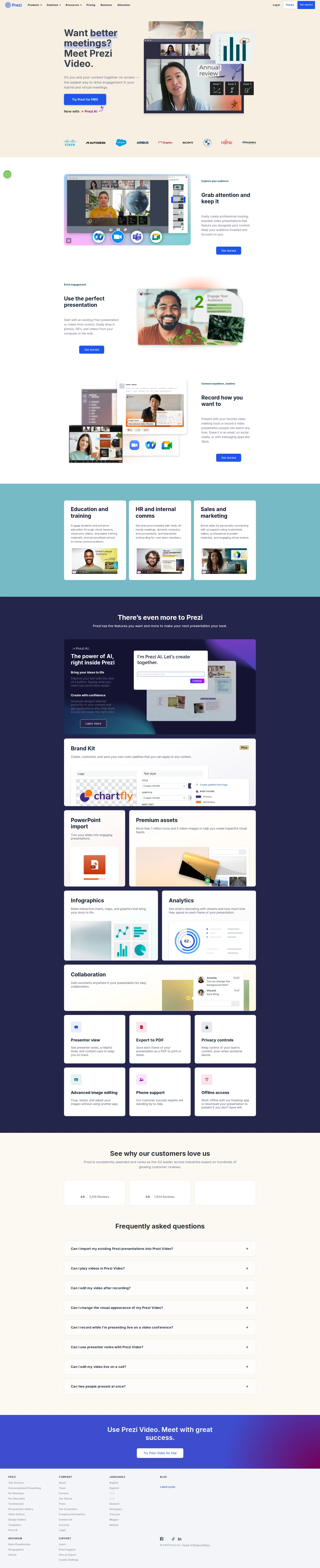 Prezi Video pricing page screenshot