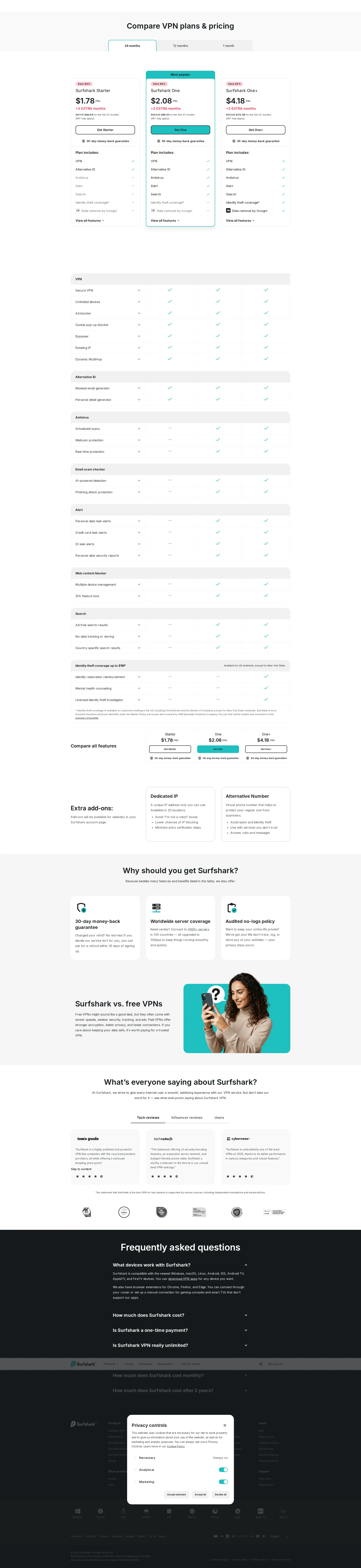 Surfshark pricing page screenshot