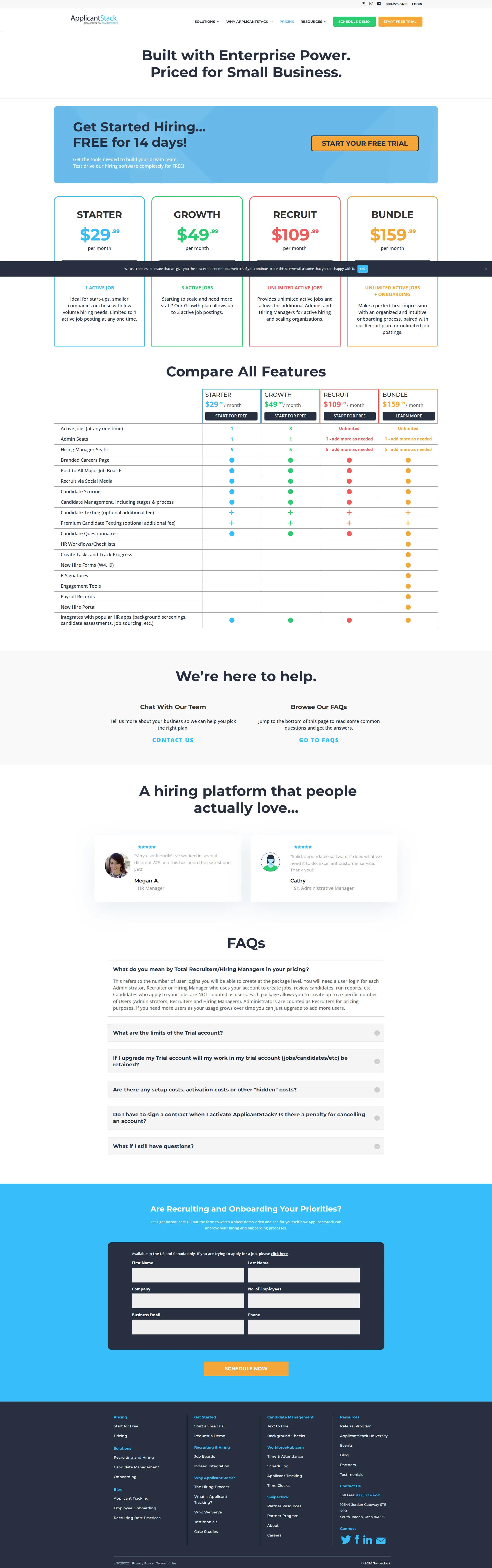 ApplicantStack pricing page screenshot