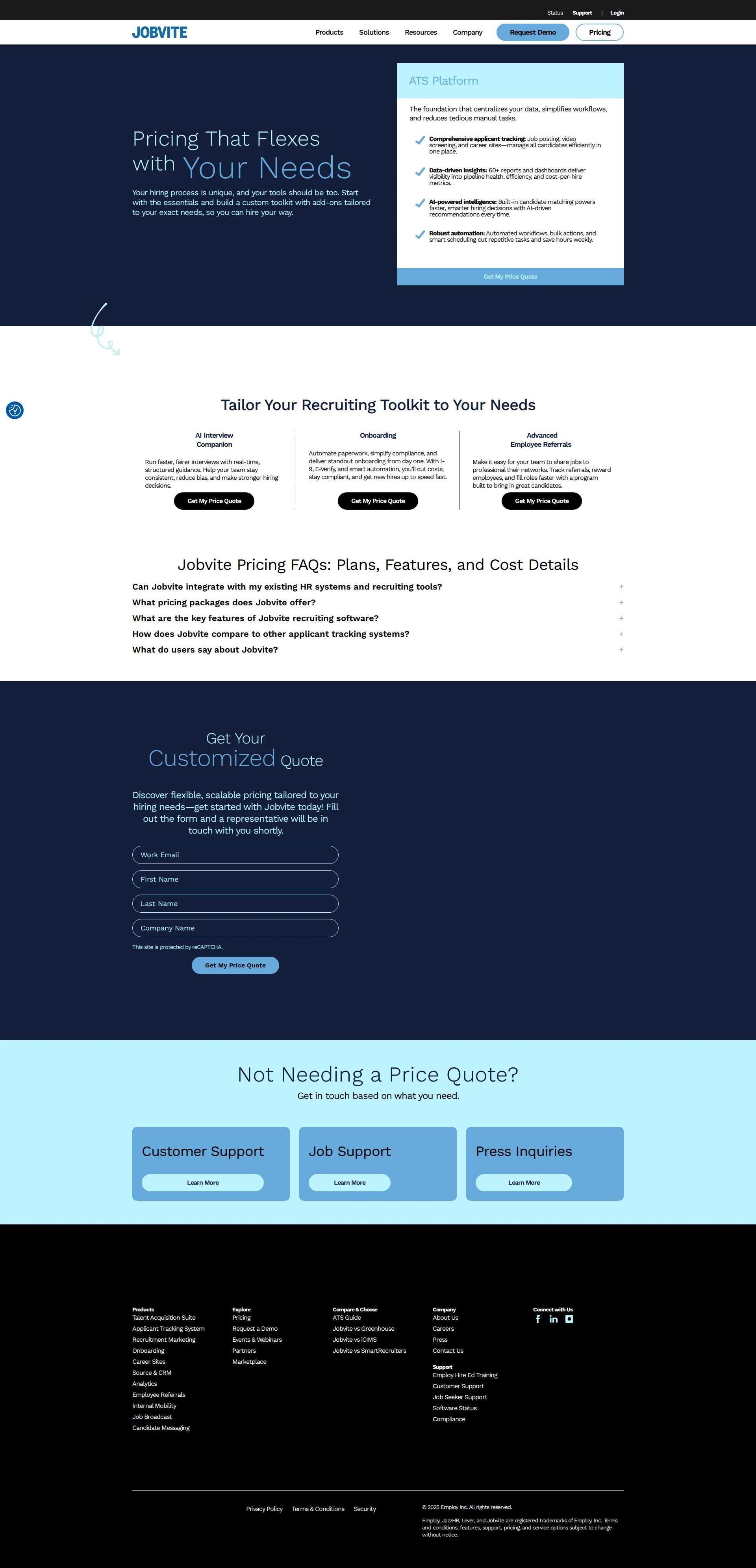 Jobvite pricing page screenshot