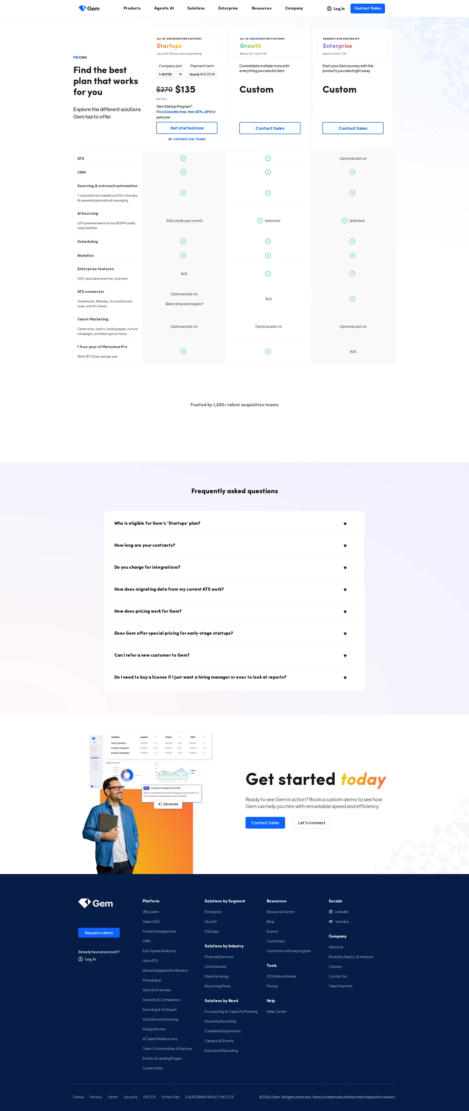 Gem Recruiting pricing page screenshot