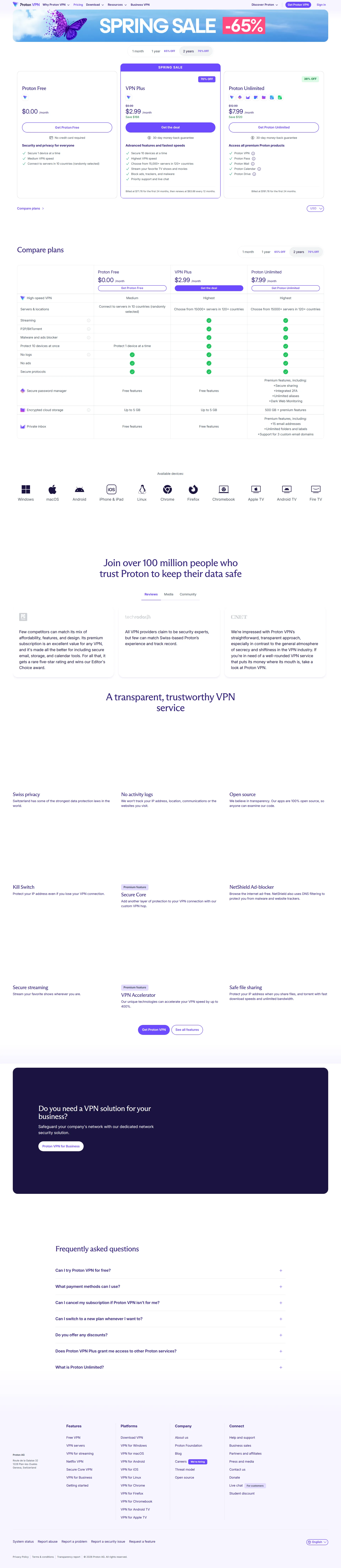 ProtonVPN pricing page screenshot