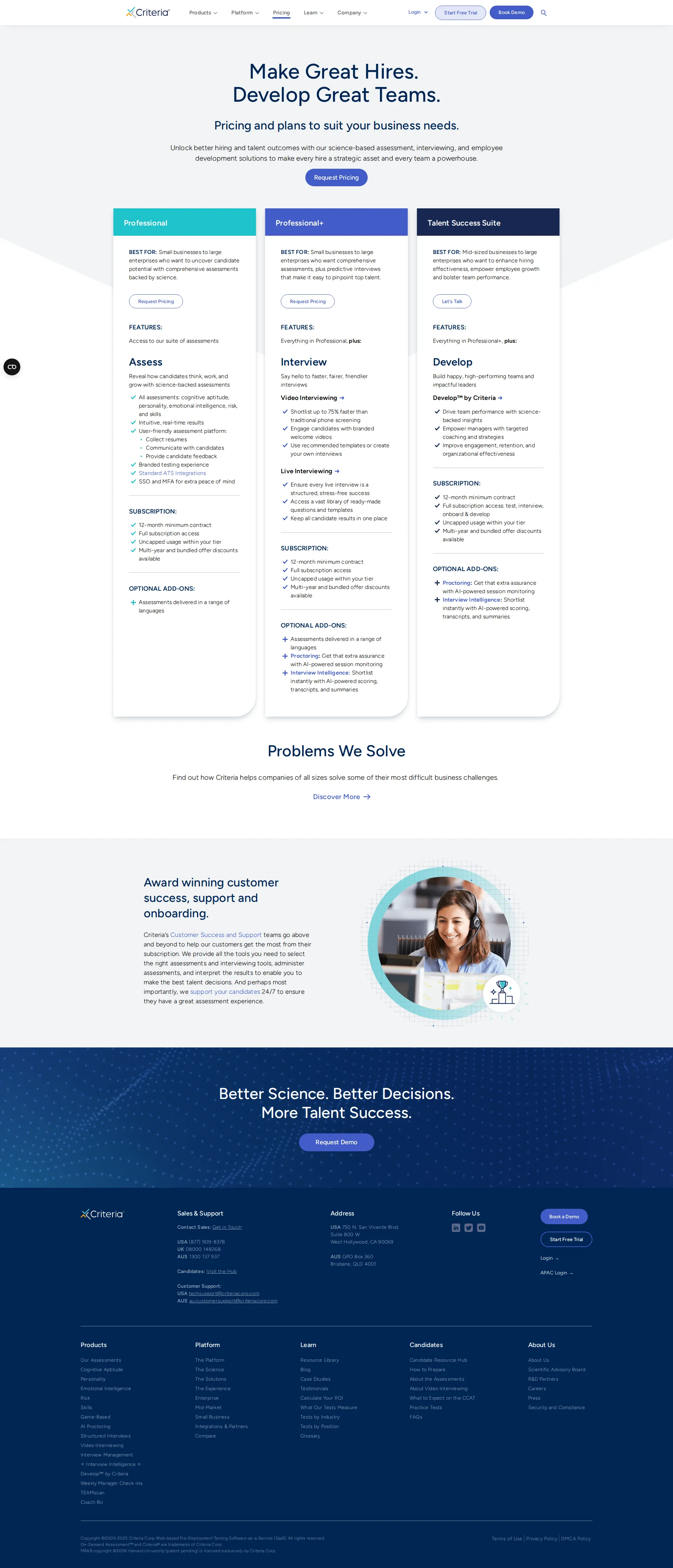 Criteria Corp pricing page screenshot