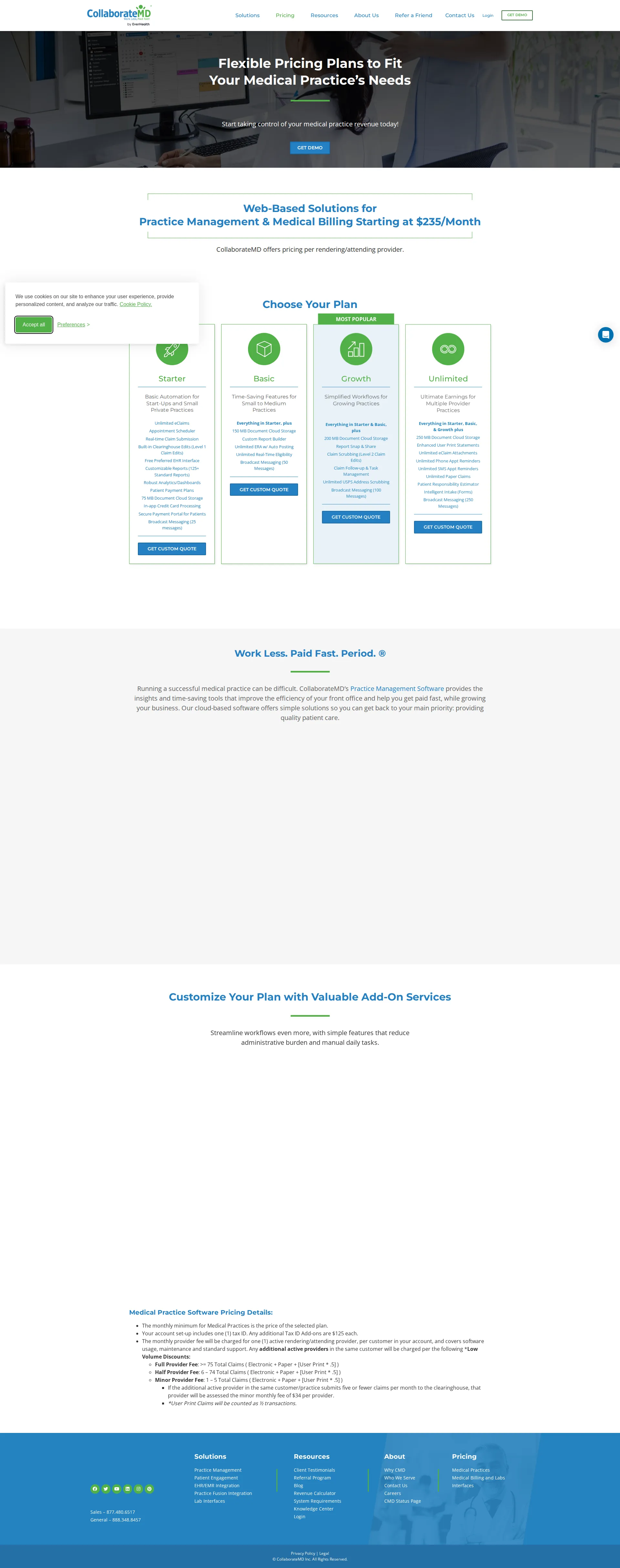 CollaborateMD pricing page screenshot