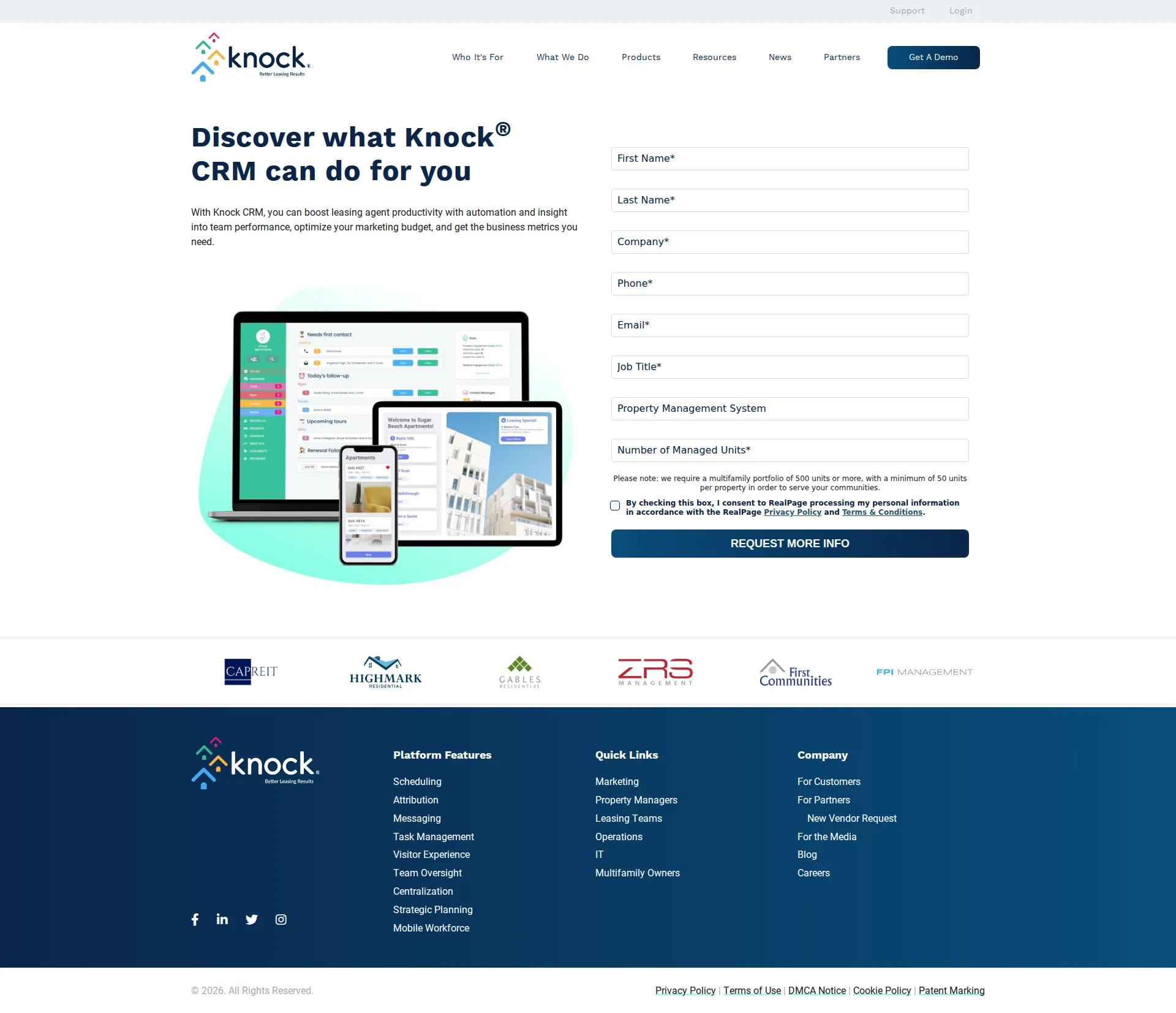 Knock CRM pricing page screenshot