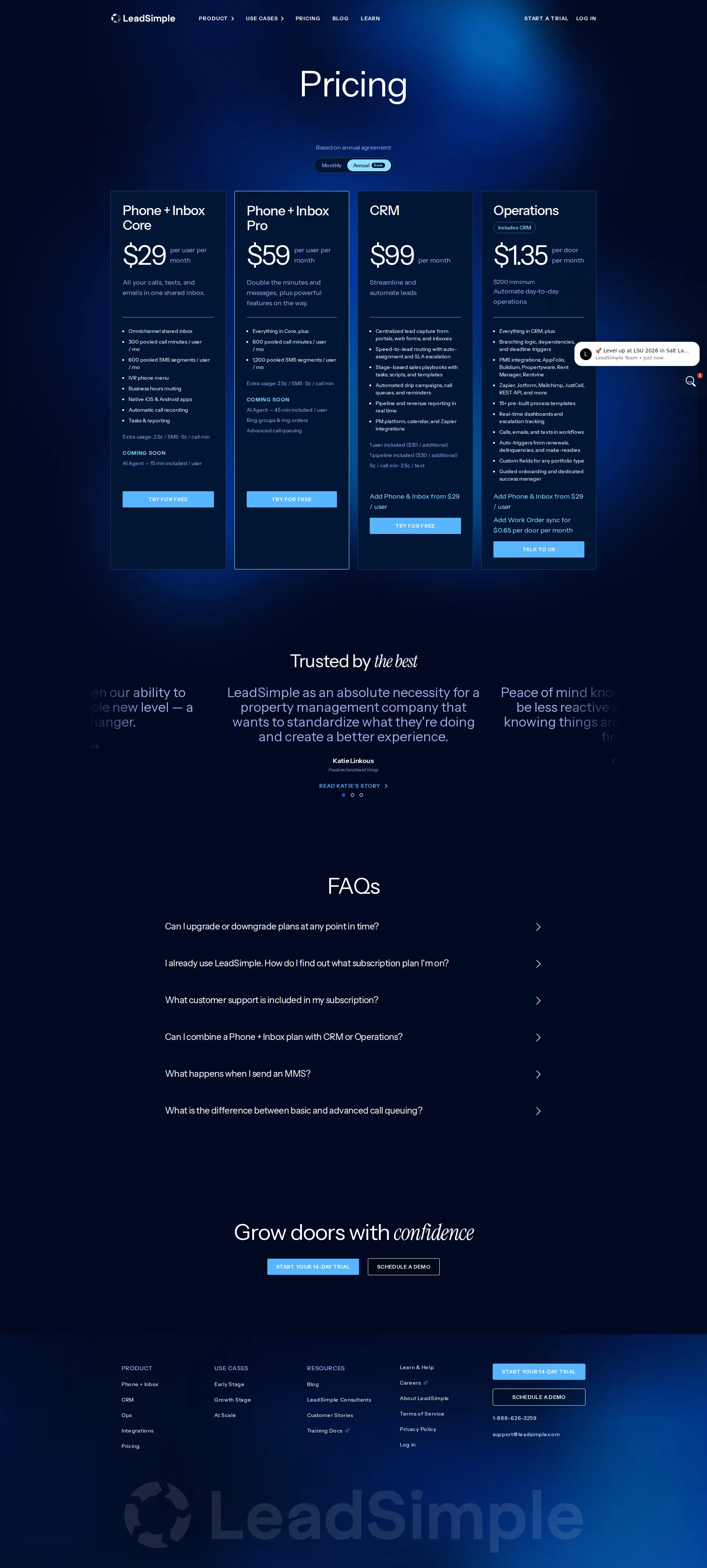 LeadSimple pricing page screenshot
