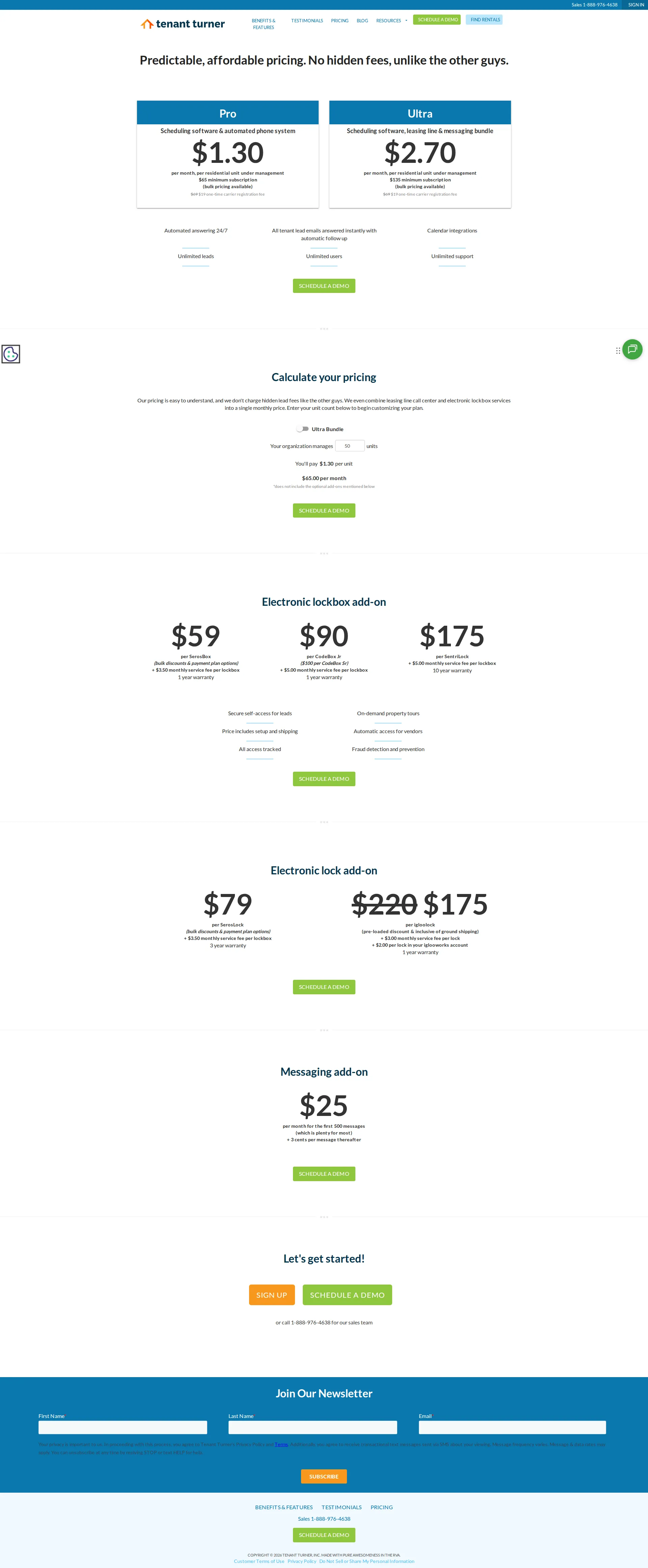 Tenant Turner pricing page screenshot