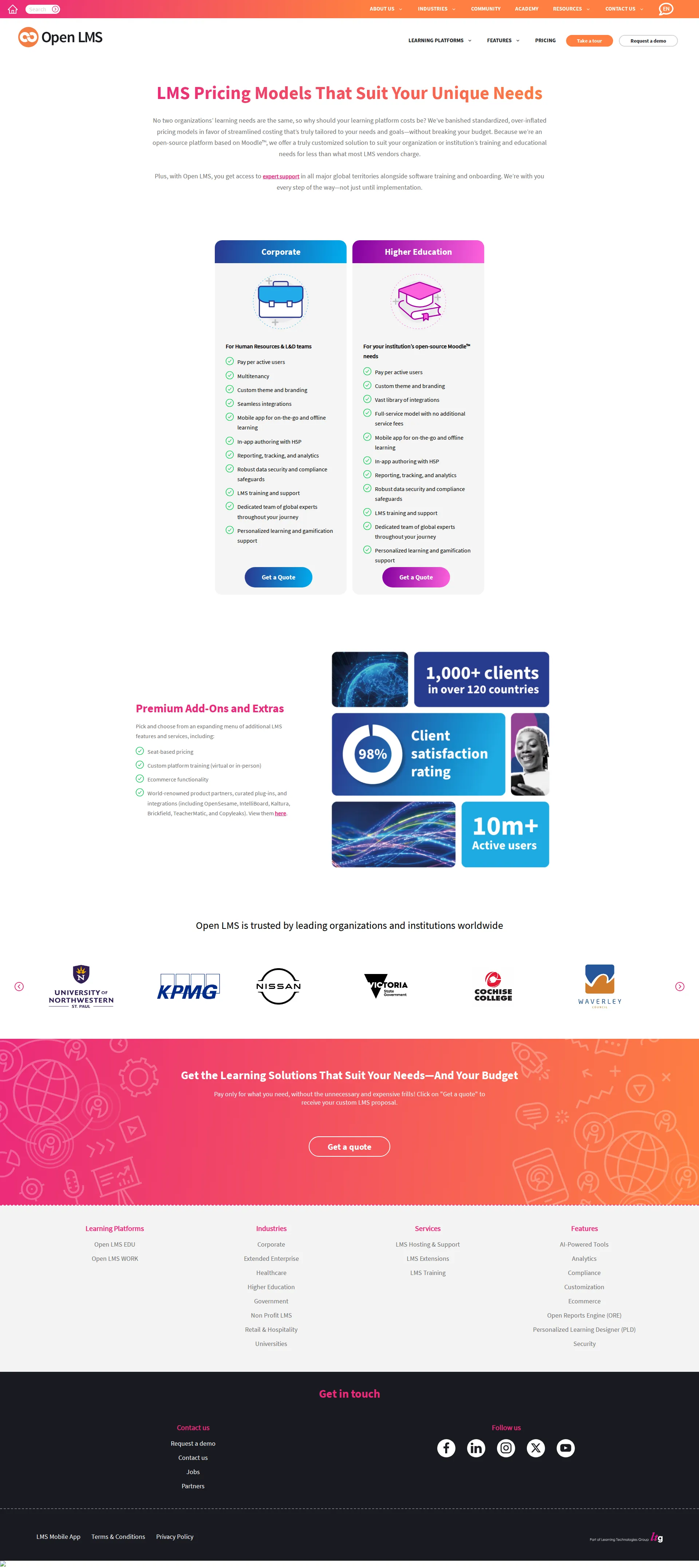 OpenLMS pricing page screenshot