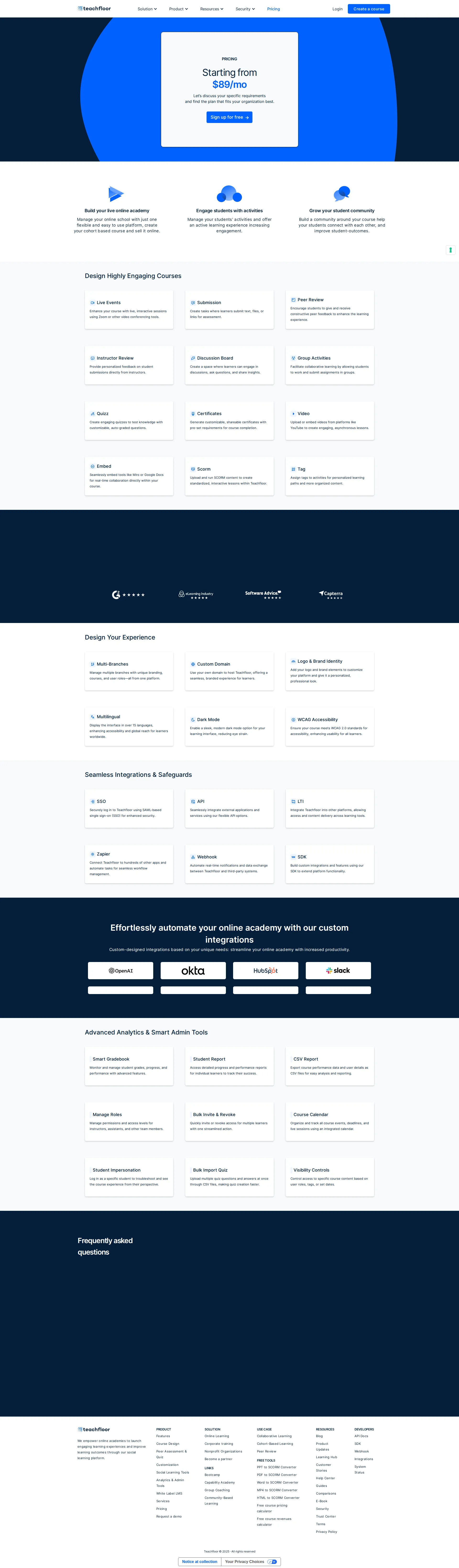 Teachfloor pricing page screenshot