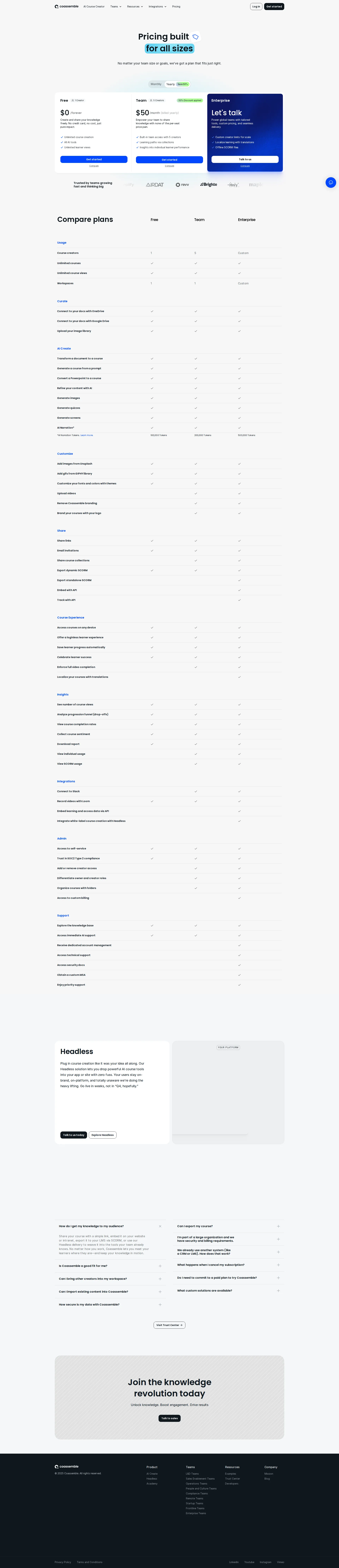 Coassemble pricing page screenshot