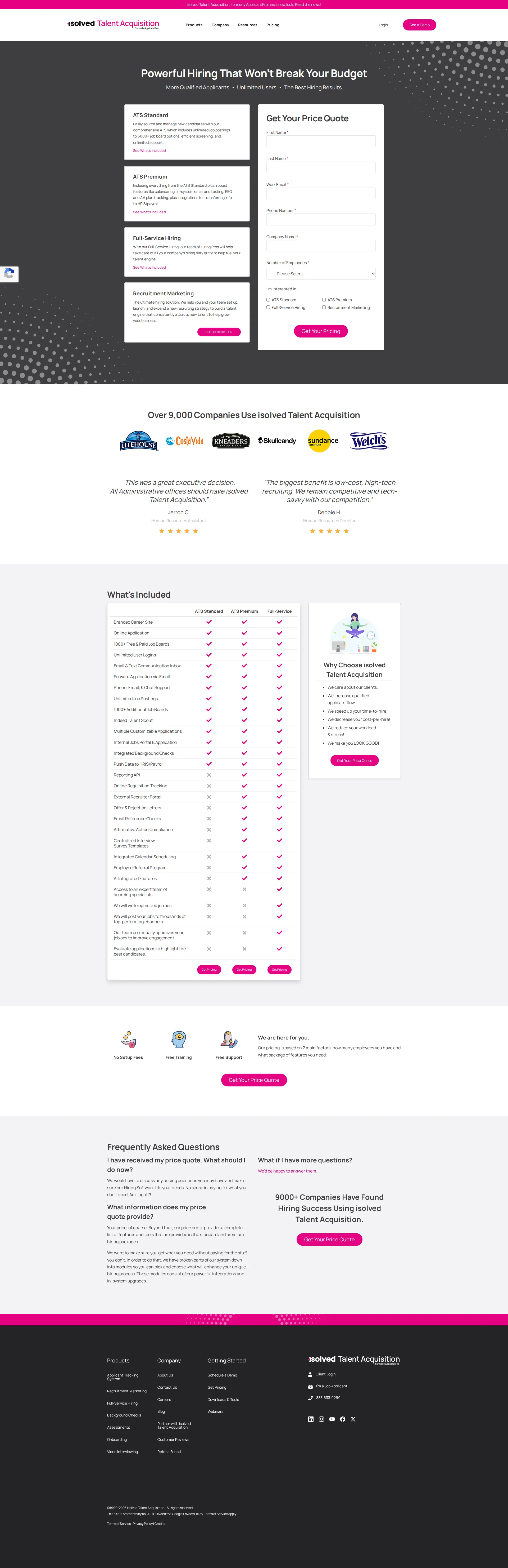 ApplicantPro pricing page screenshot