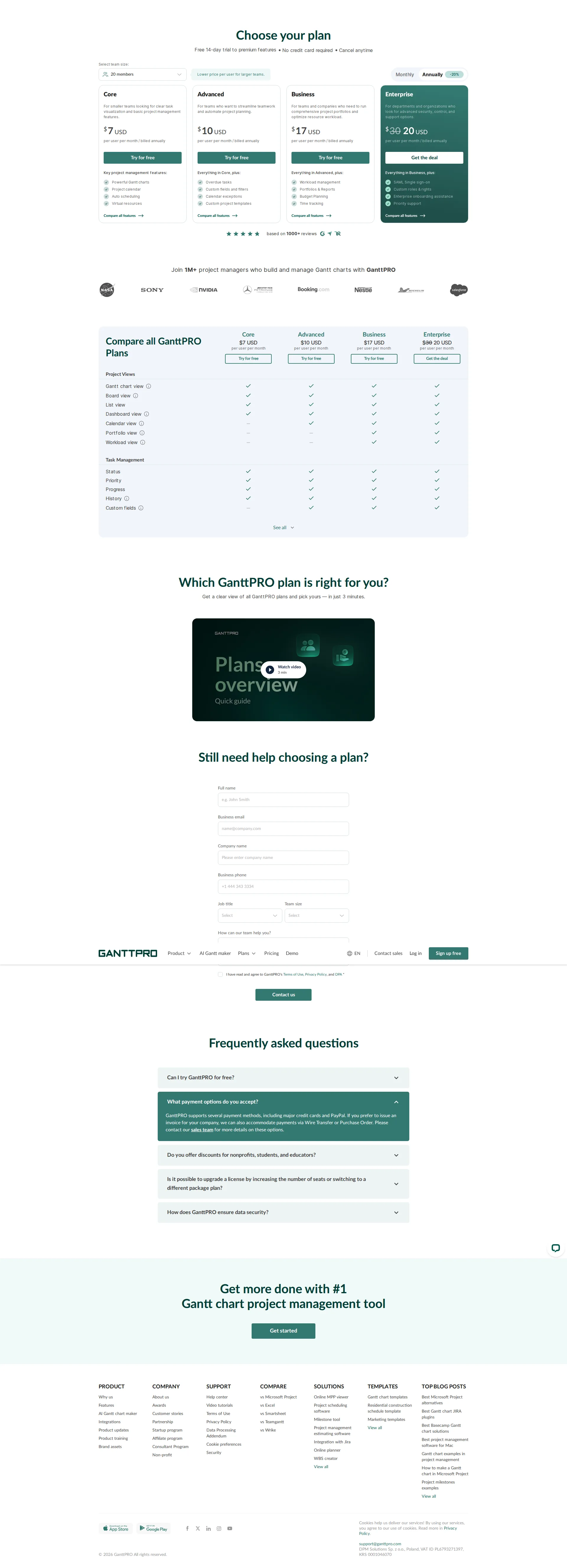 GanttPRO pricing page screenshot