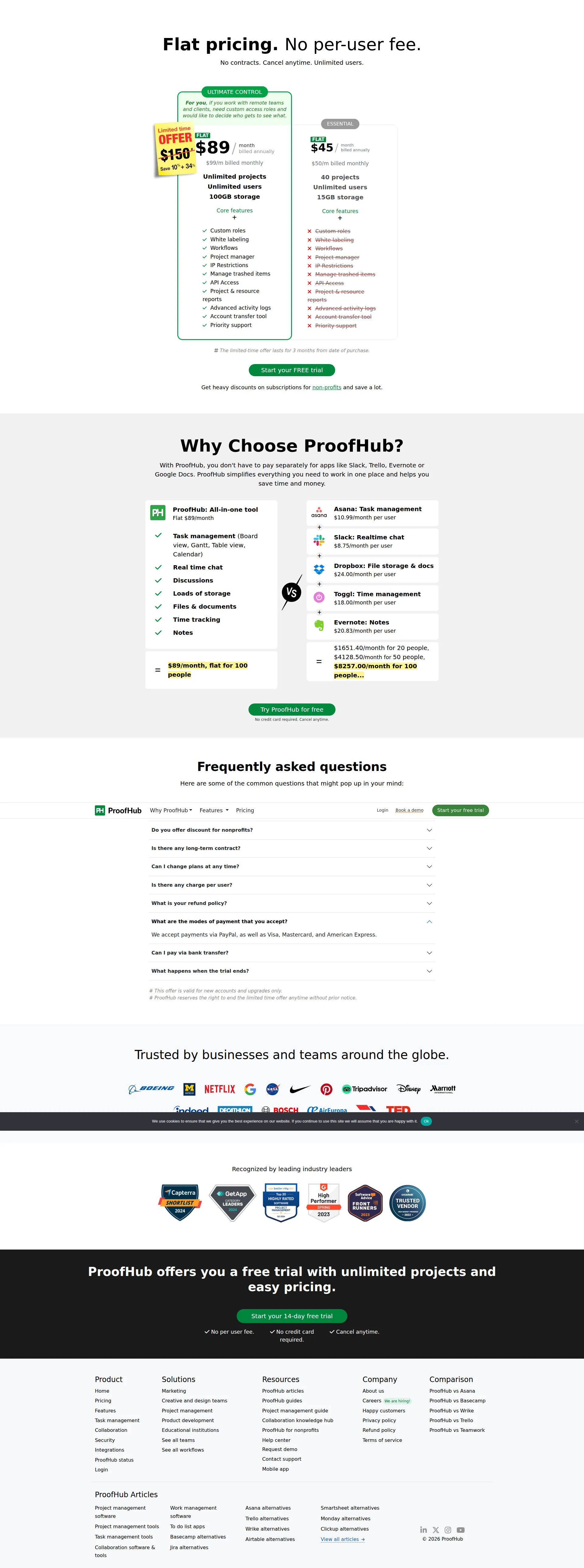 ProofHub Pro pricing page screenshot