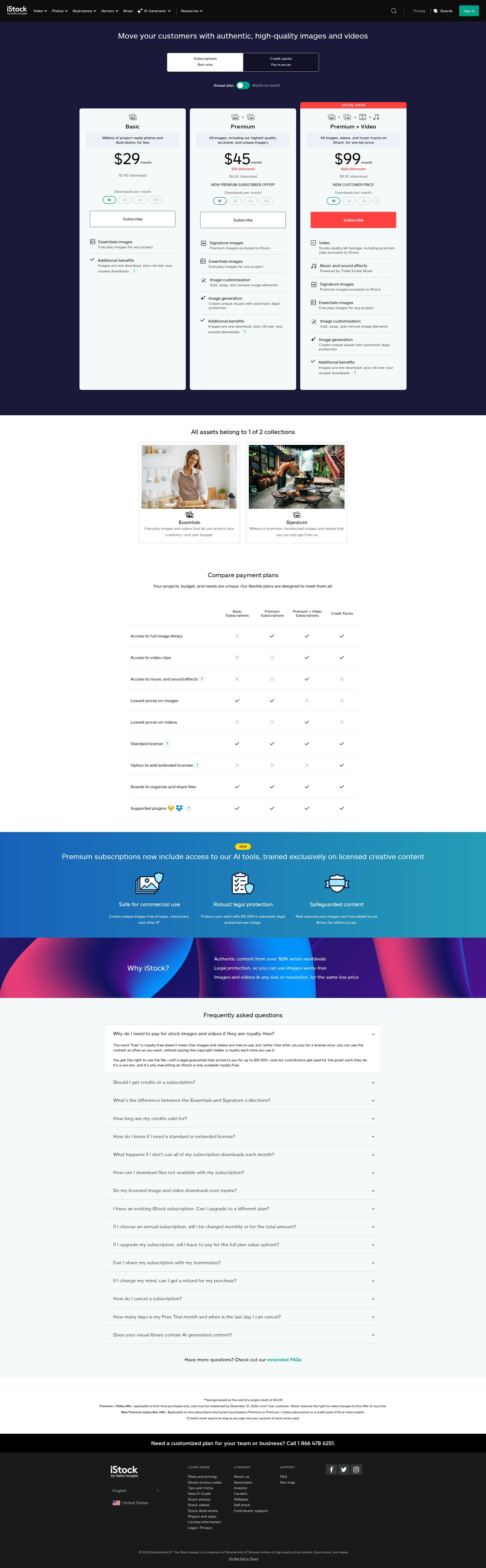 iStock pricing page screenshot