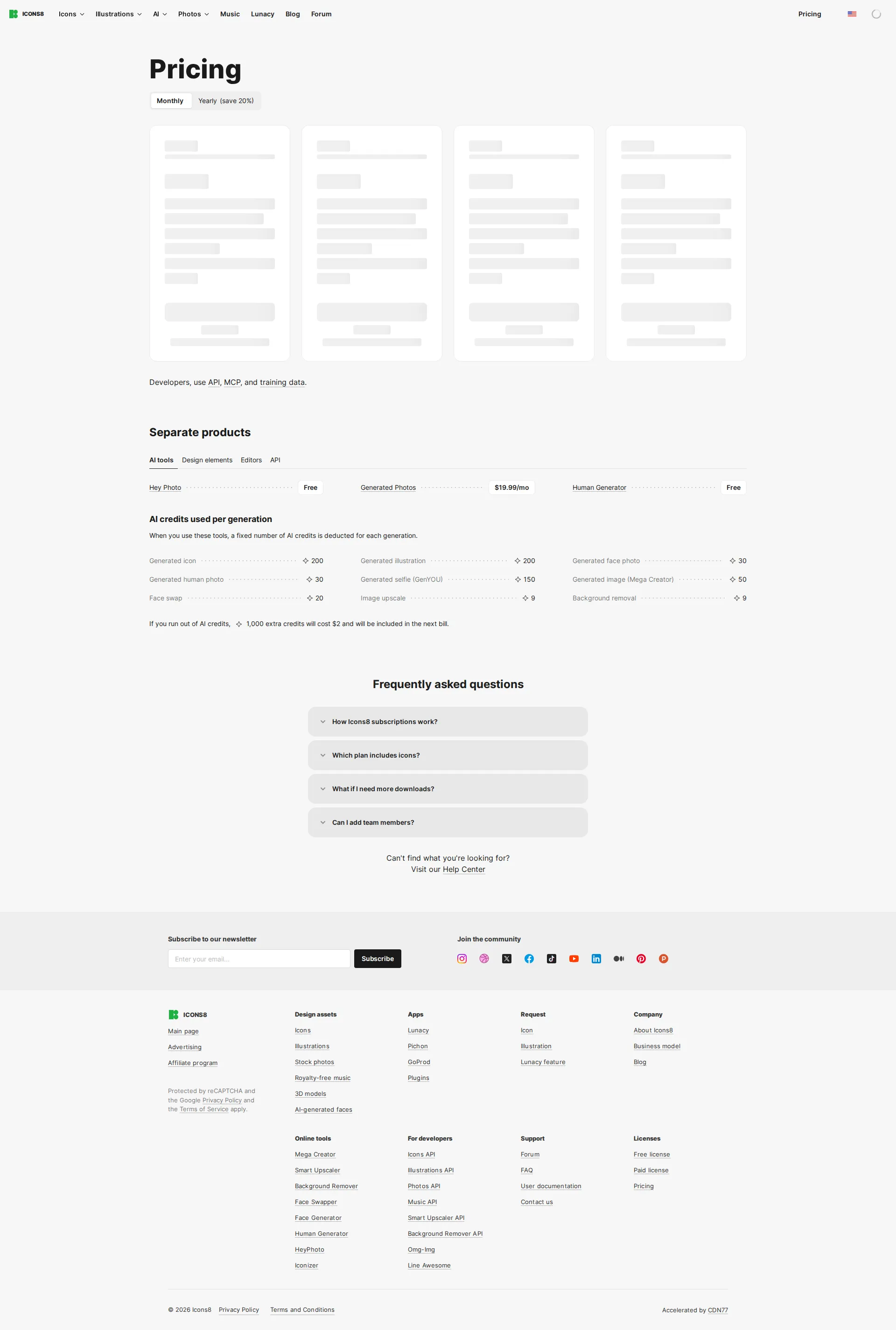 Icons8 pricing page screenshot