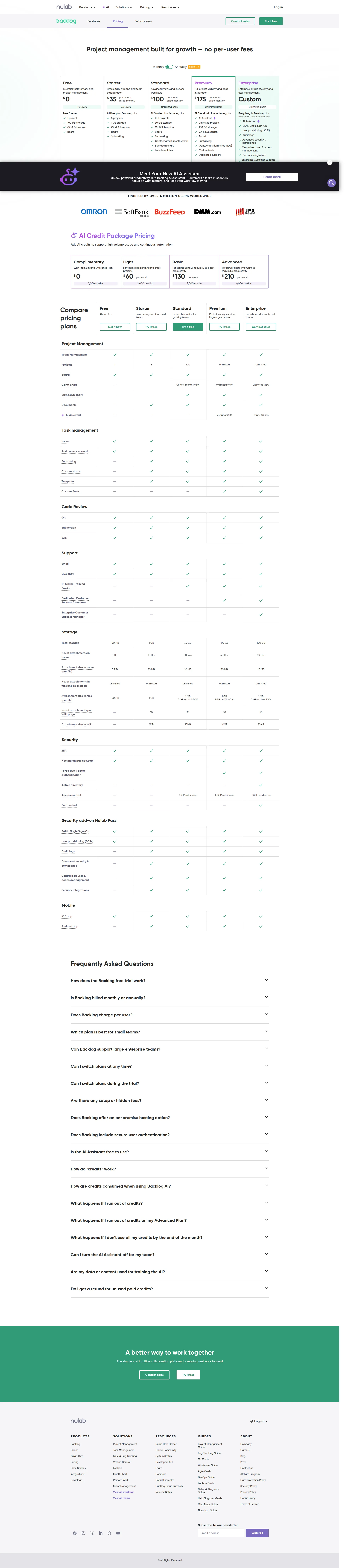 Backlog Pro pricing page screenshot