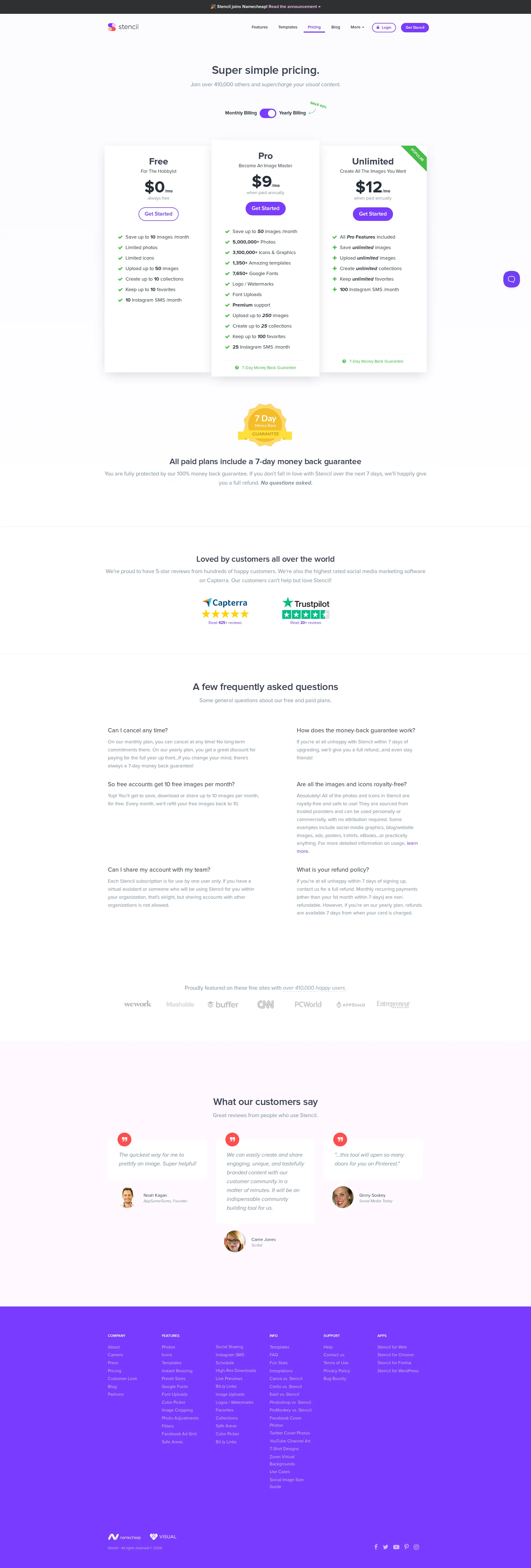 Stencil pricing page screenshot