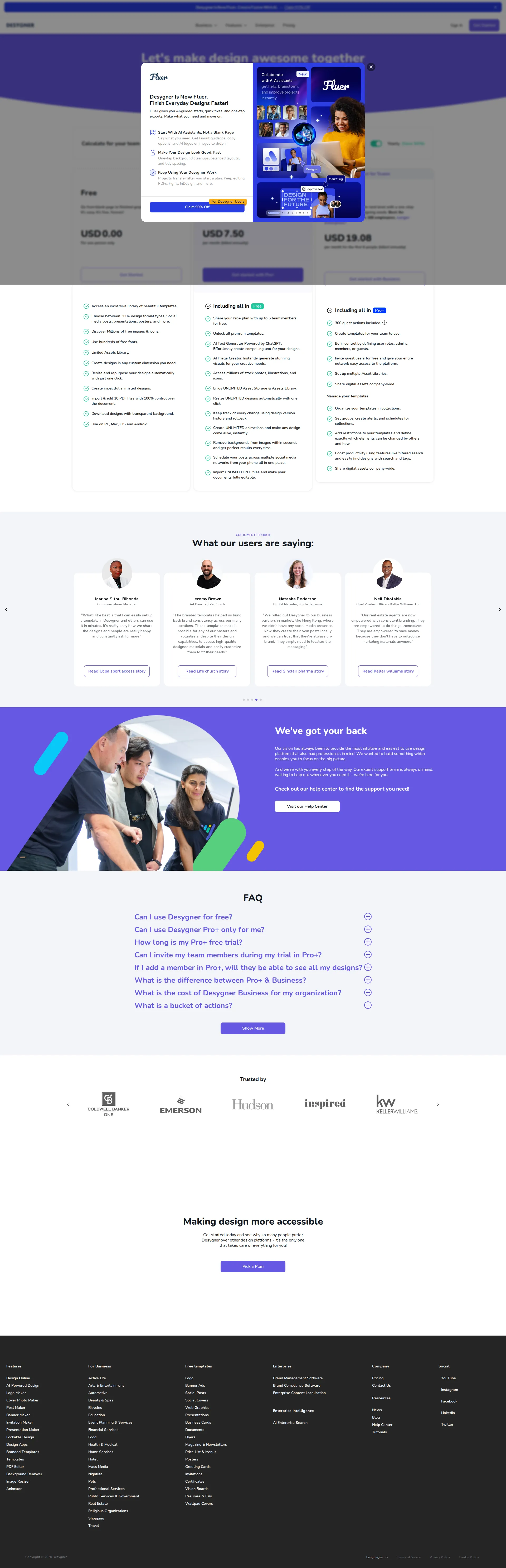 Desygner pricing page screenshot