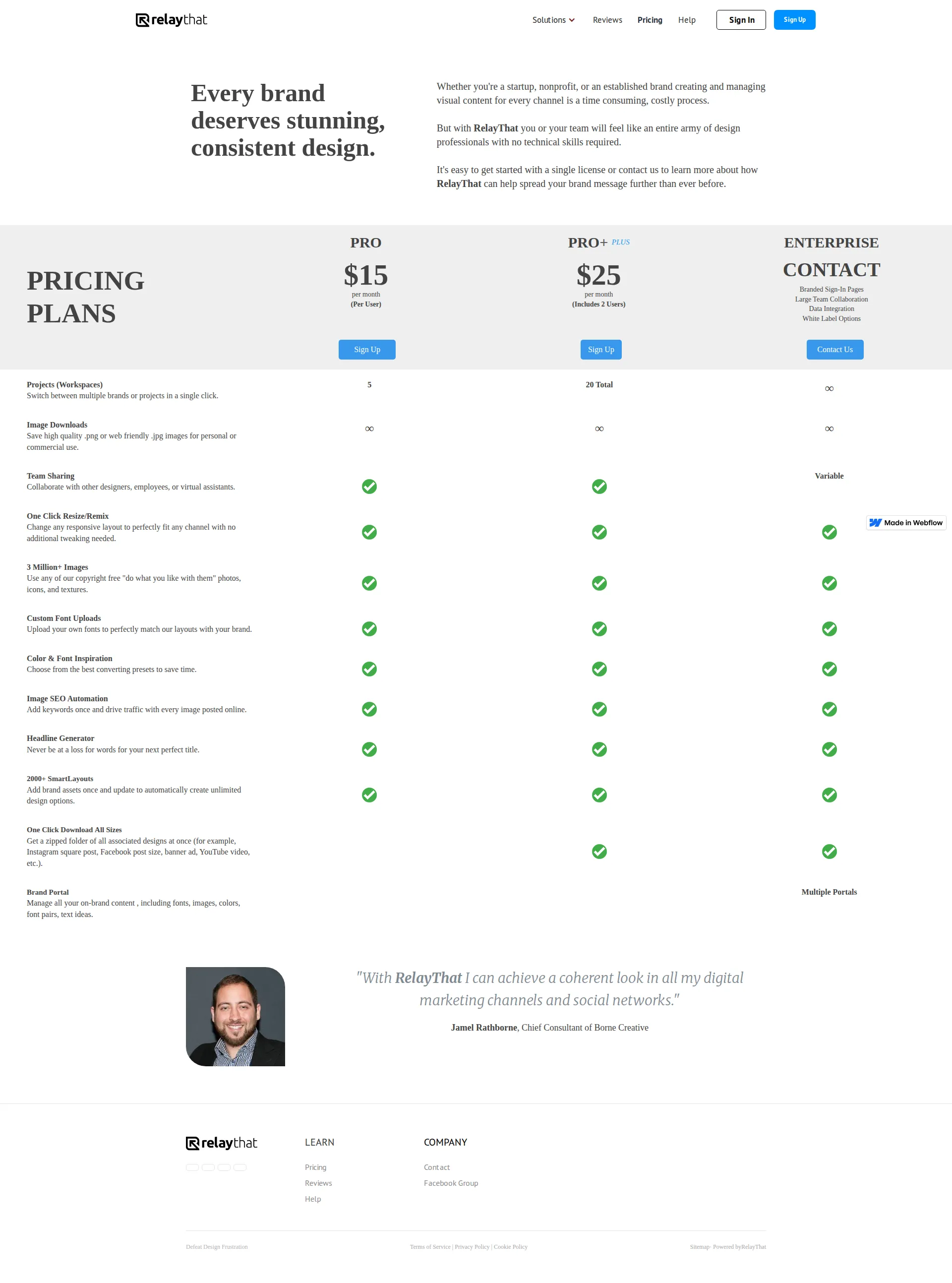 RelayThat pricing page screenshot