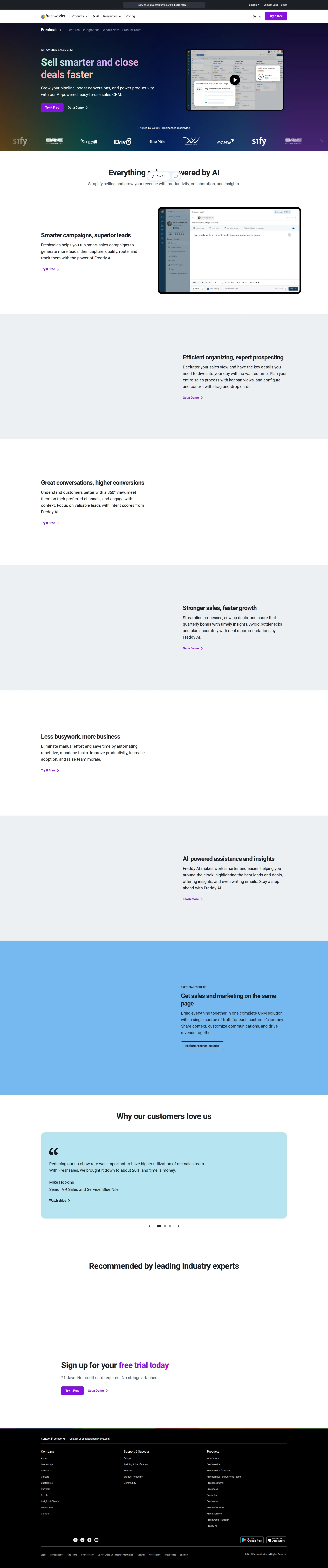 Freshsales Suite pricing page screenshot