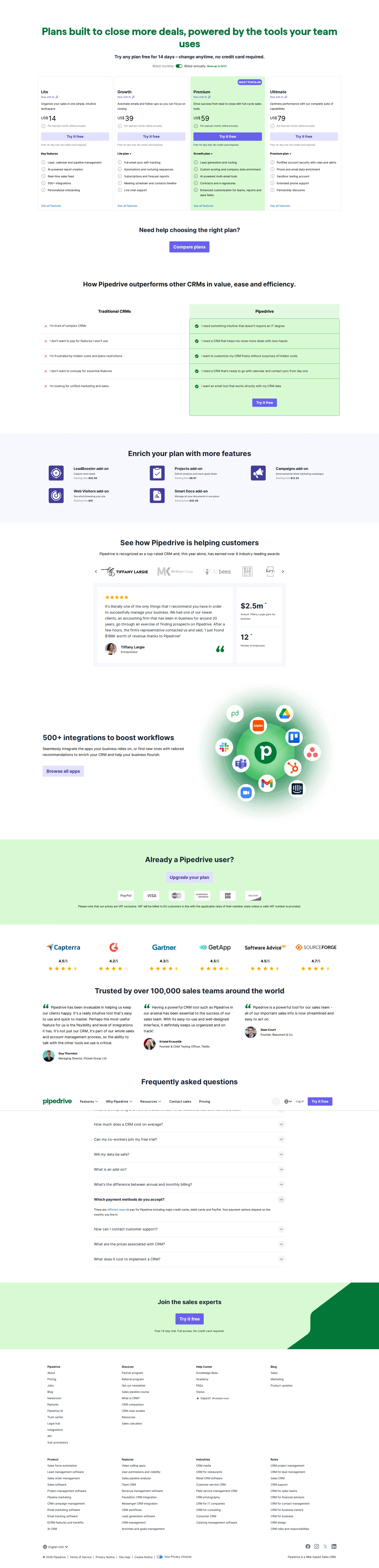 Pipedrive Pro pricing page screenshot