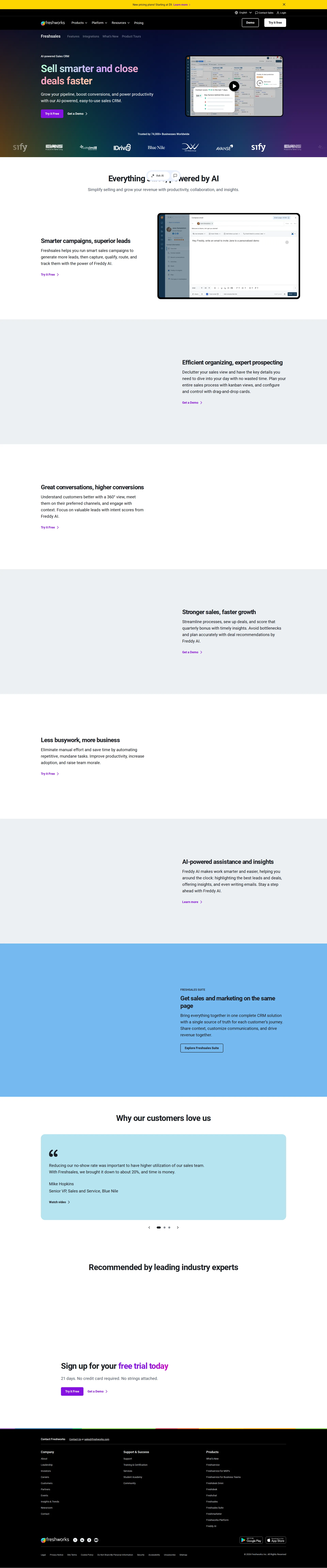 Freshsales pricing page screenshot