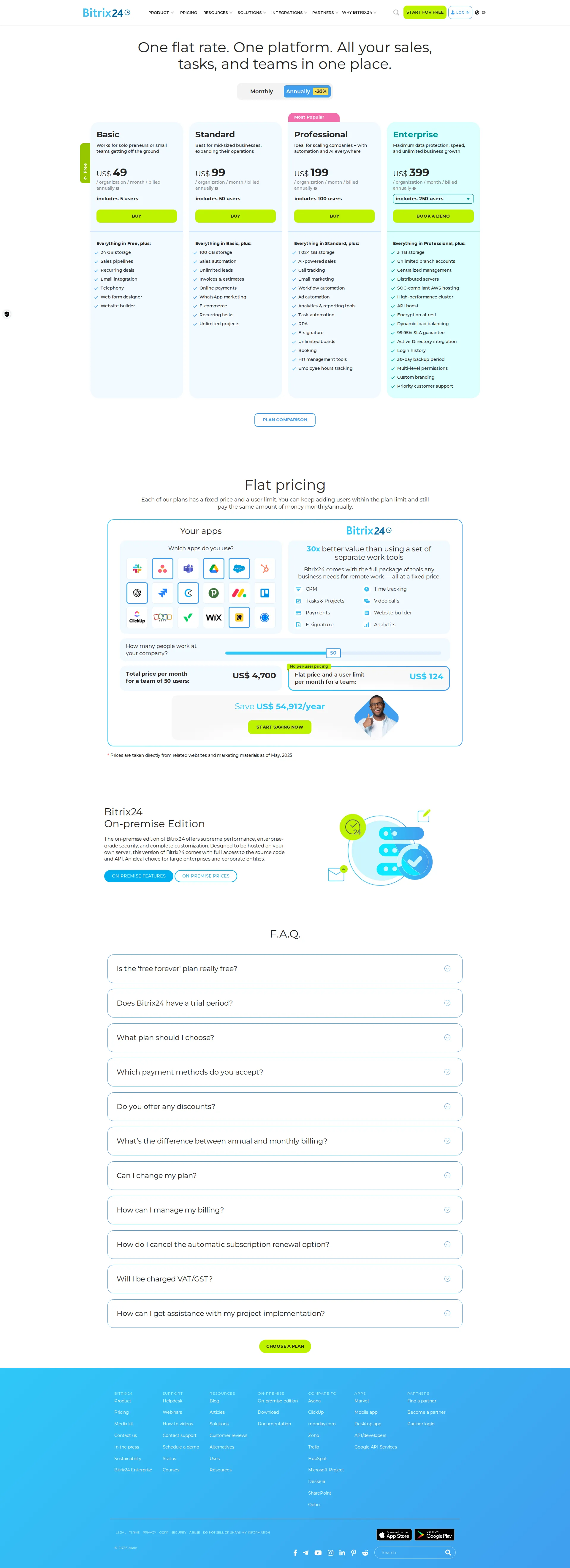 Bitrix24 CRM pricing page screenshot