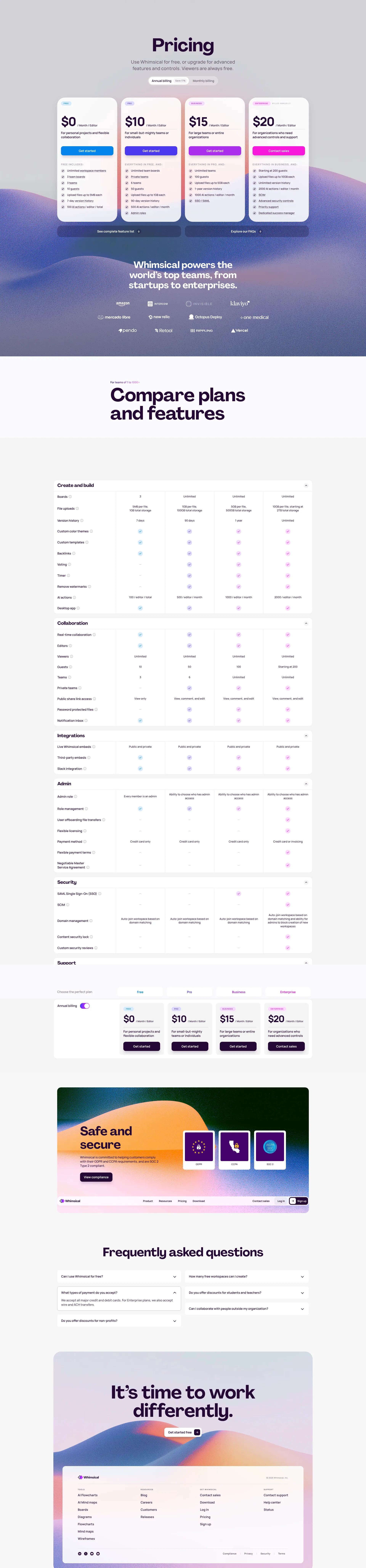 Whimsical pricing page screenshot