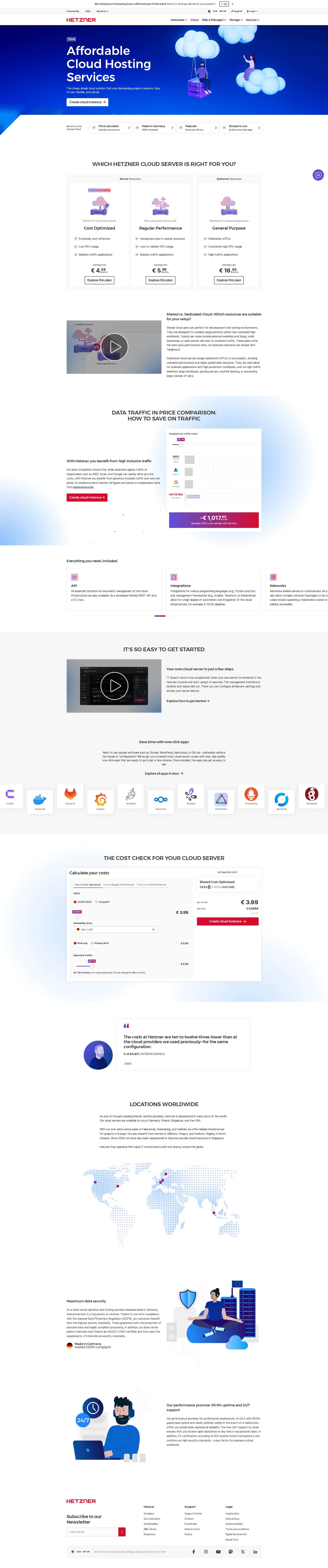 Hetzner Cloud Pro pricing page screenshot