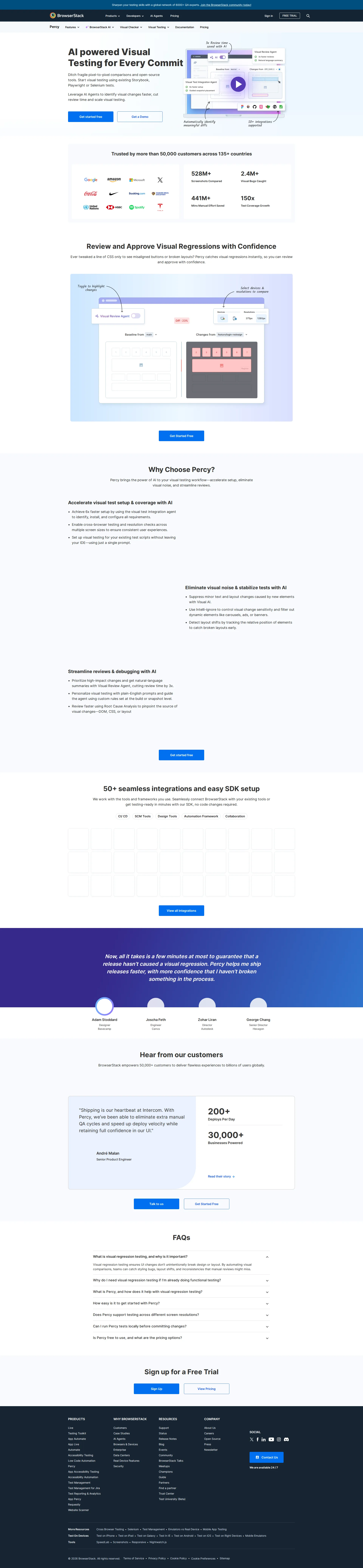 Percy Visual Testing pricing page screenshot