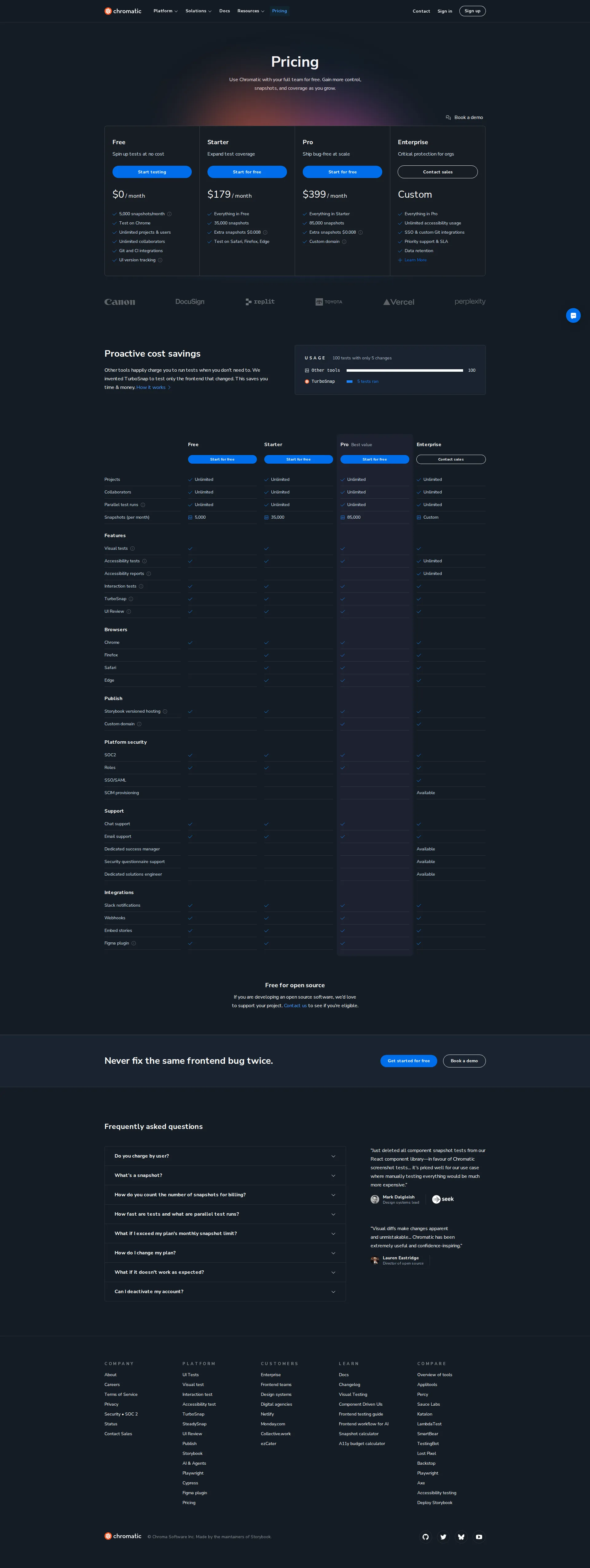 Chromatic pricing page screenshot