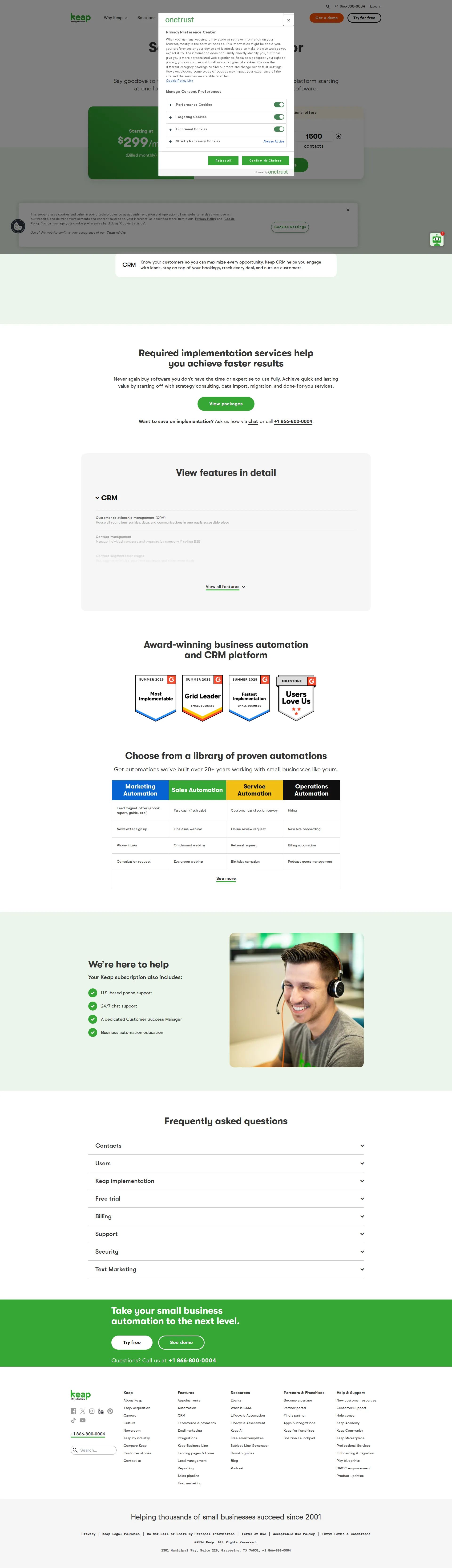 Keap pricing page screenshot
