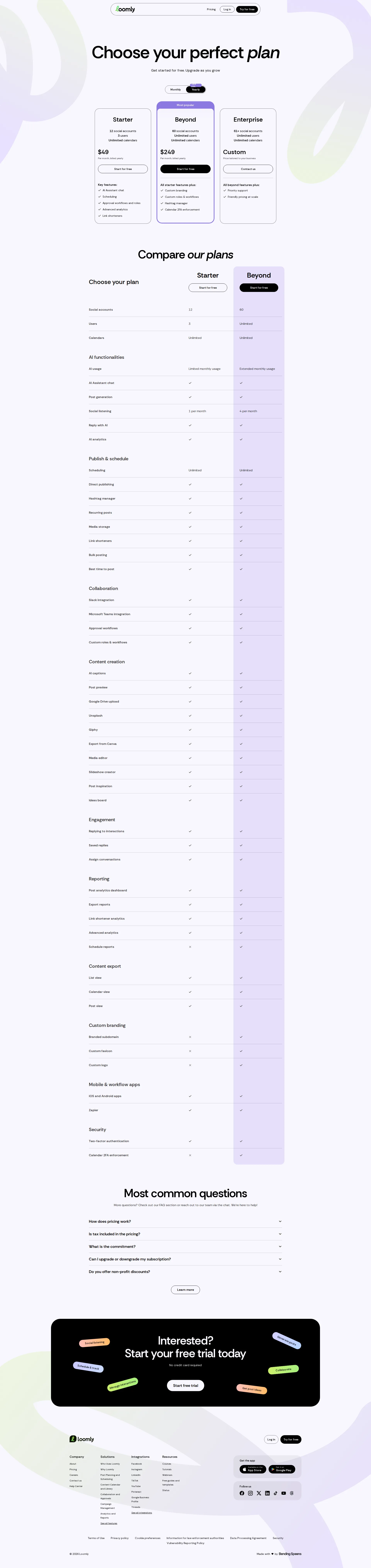 Loomly Pro pricing page screenshot