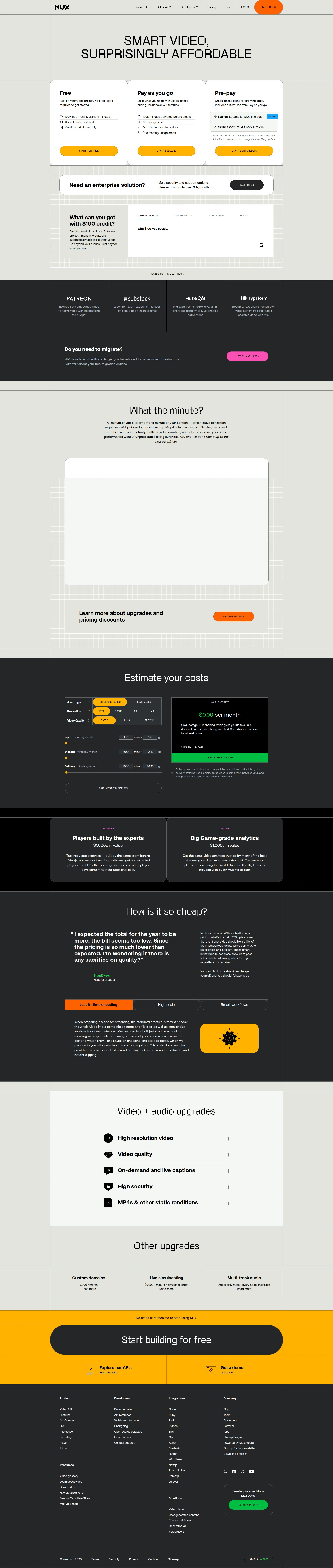 Mux Video Pro pricing page screenshot