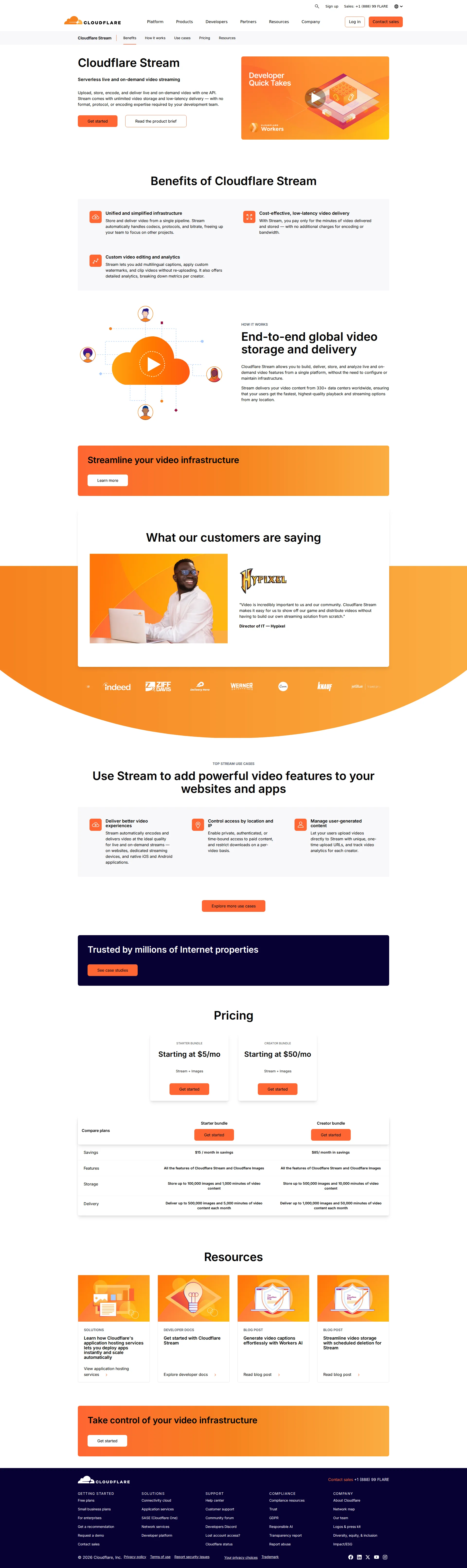 Cloudflare Stream pricing page screenshot