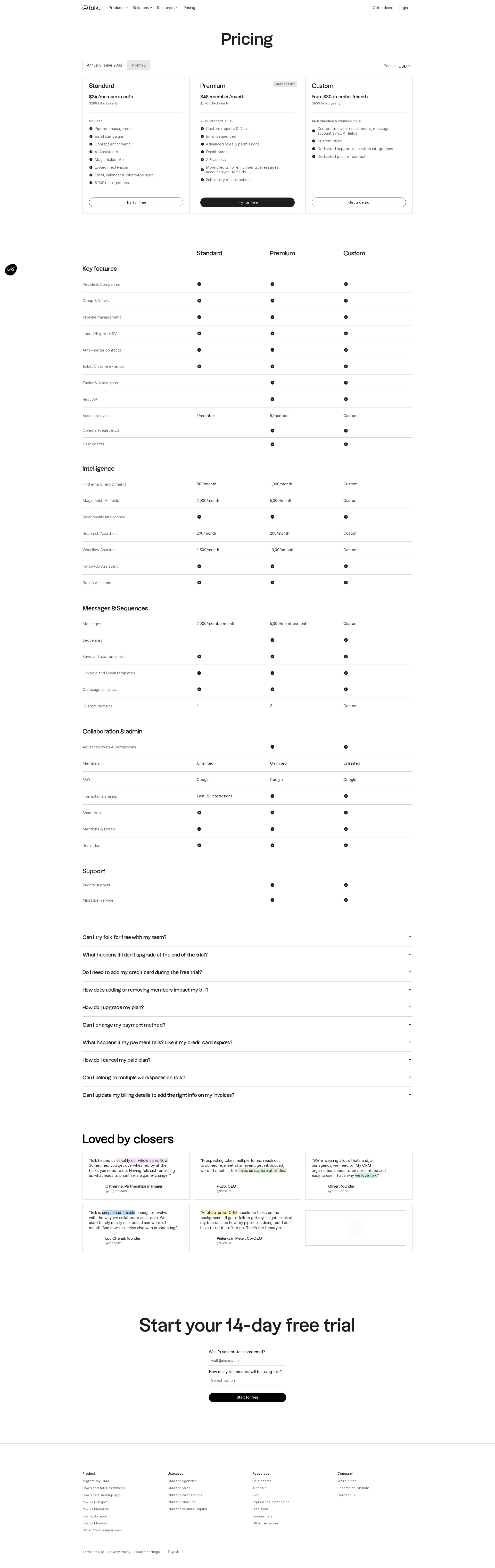 folk pricing page screenshot